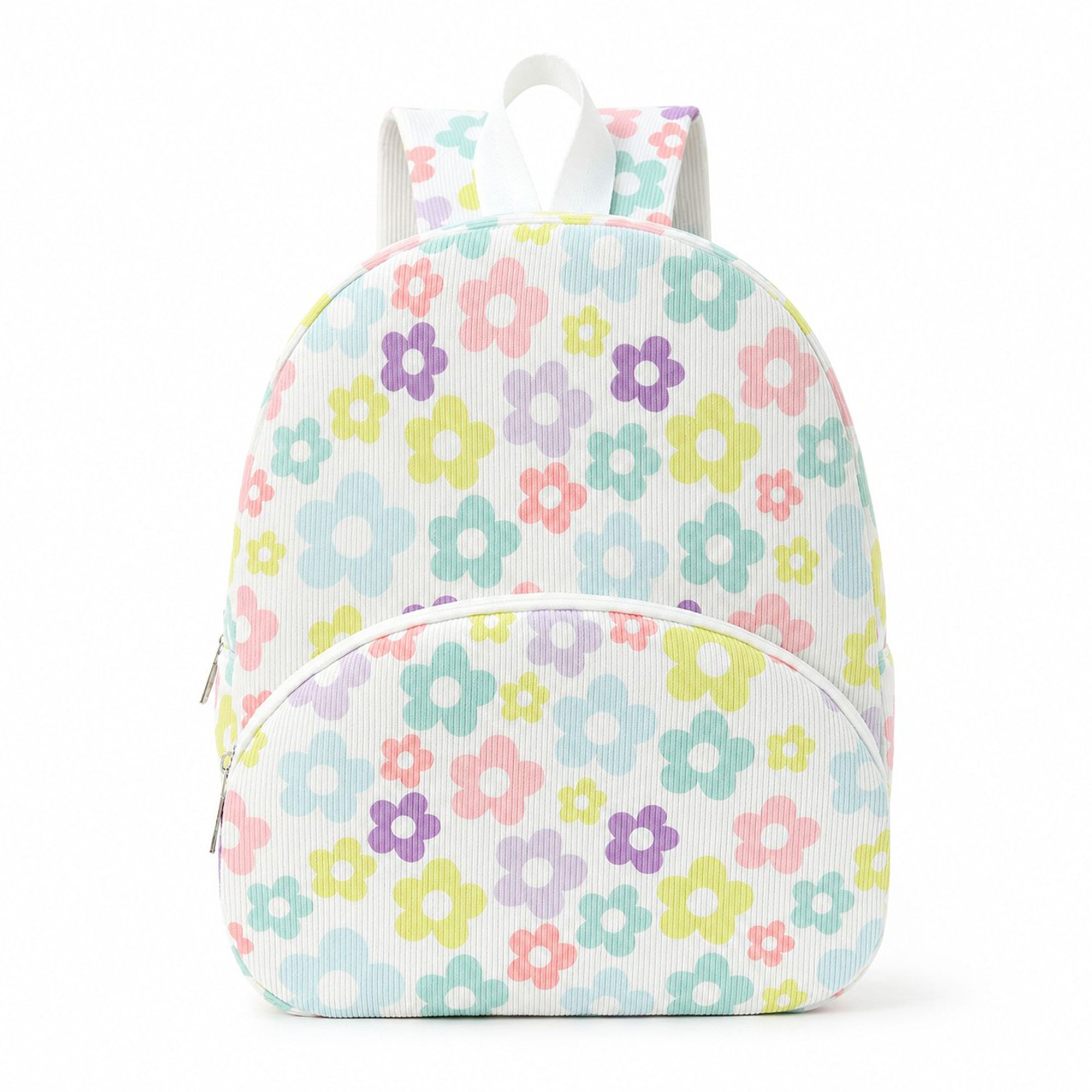Printed Ribbed Mini Backpack with Front Pocket