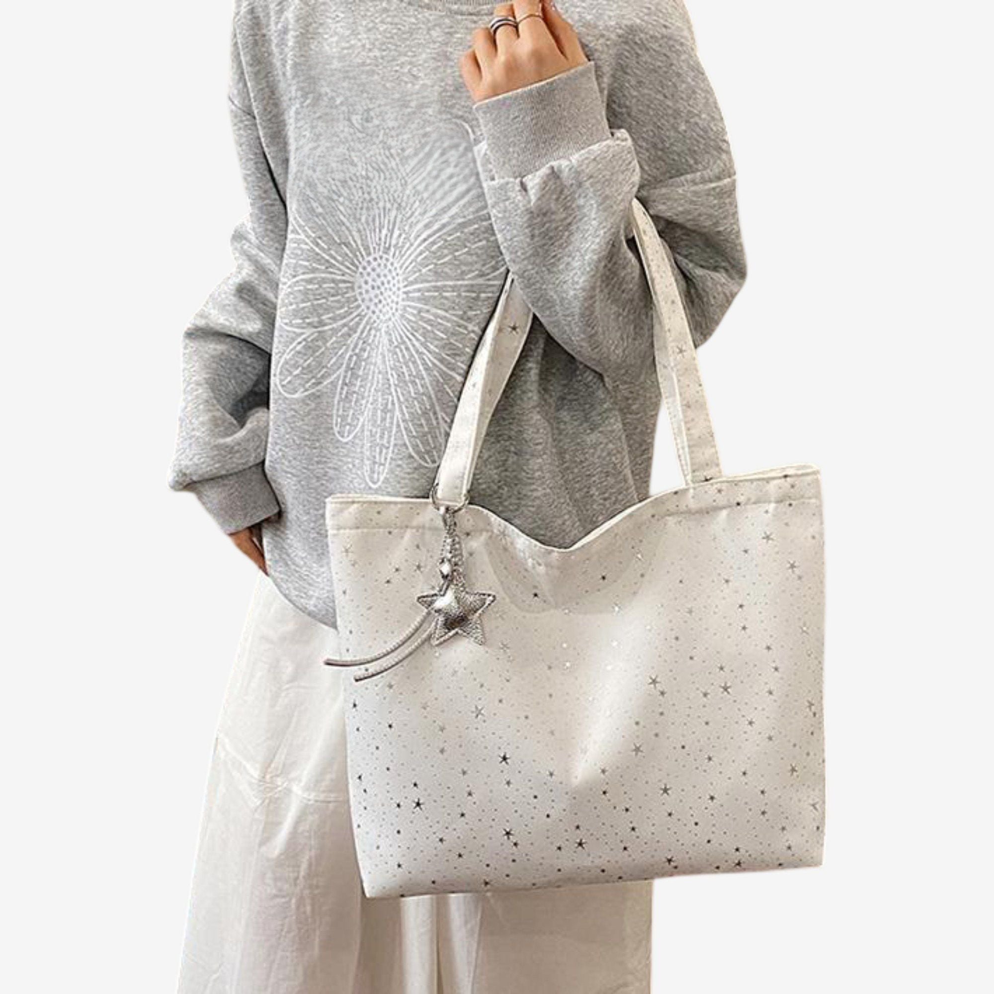 Star Print Canvas Tote Bag Large Capacity Casual Shoulder Bag