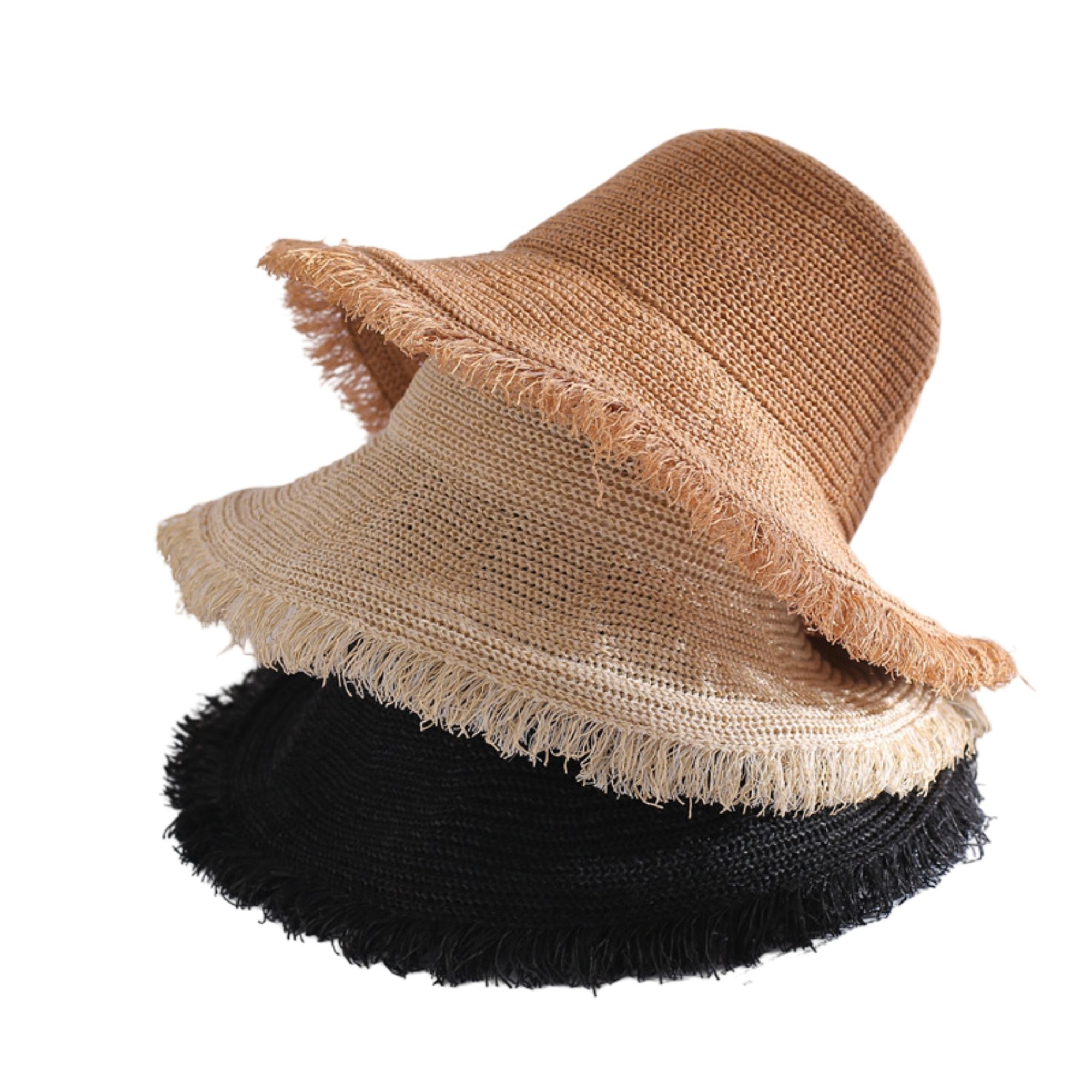 Wide Brim Sun Hat with Frayed Edge and Lightweight Open Weave