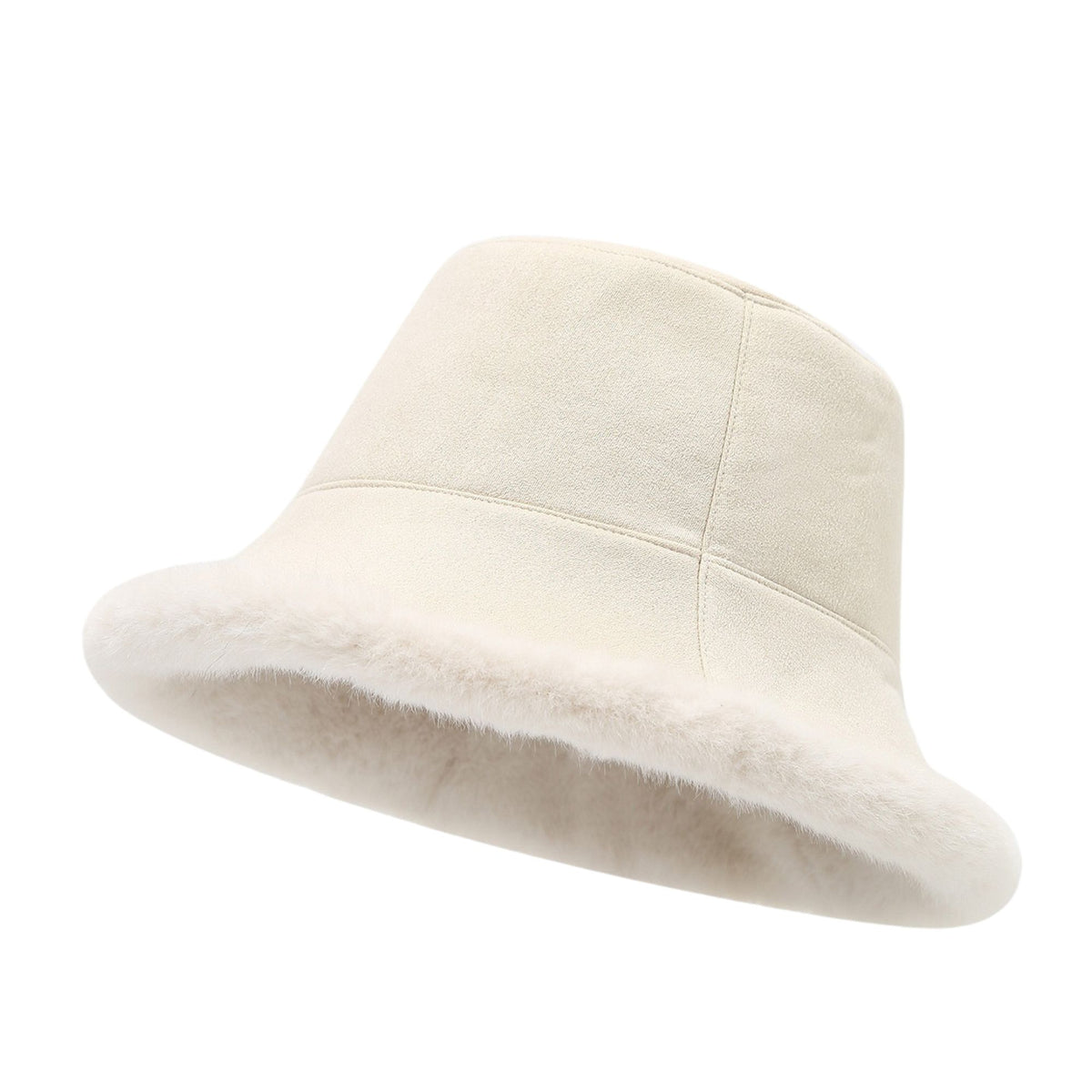 Faux Suede Bucket Hat with Faux Fur Trim Winter Hat