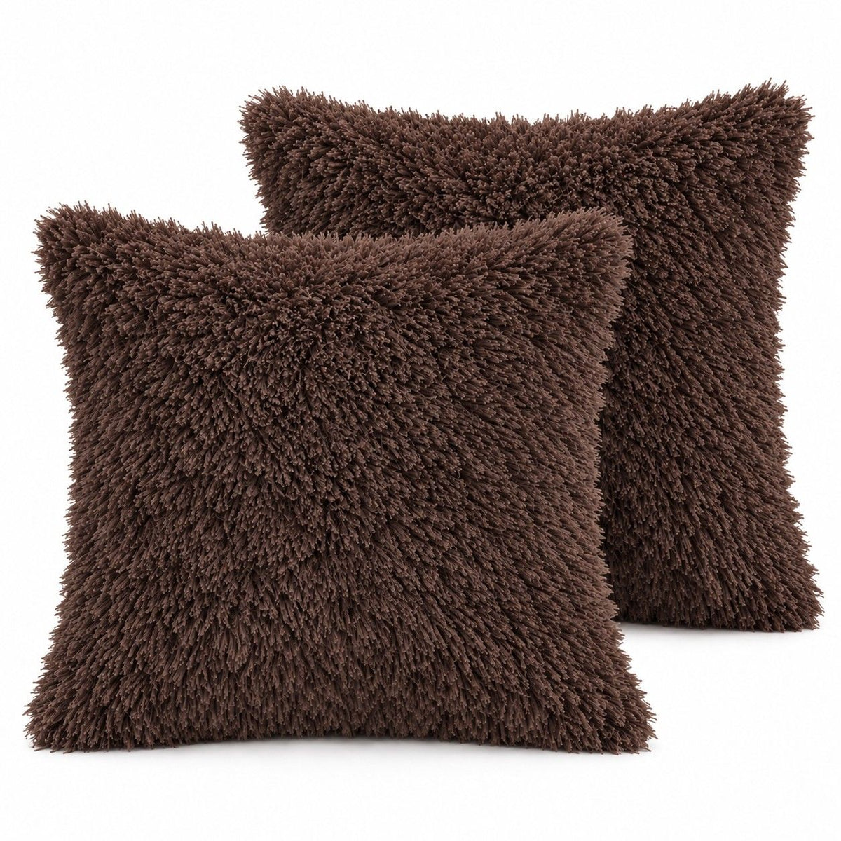 2 Pack Shaggy Faux Fur Throw Pillow Covers 18 x 18 Inch for Couch Sofa and Bed
