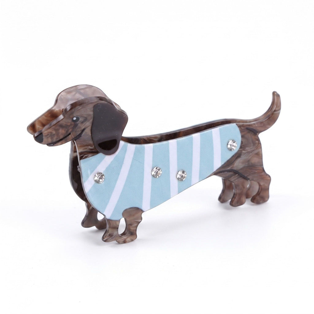 3pc Dachshund Dog Hair Claw Clip Set Striped Rhinestone Puppy Hair Accessories