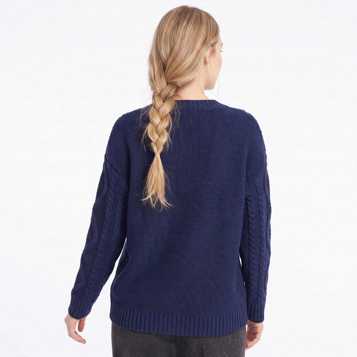 Cable Knit Crew Neck Pullover Sweater