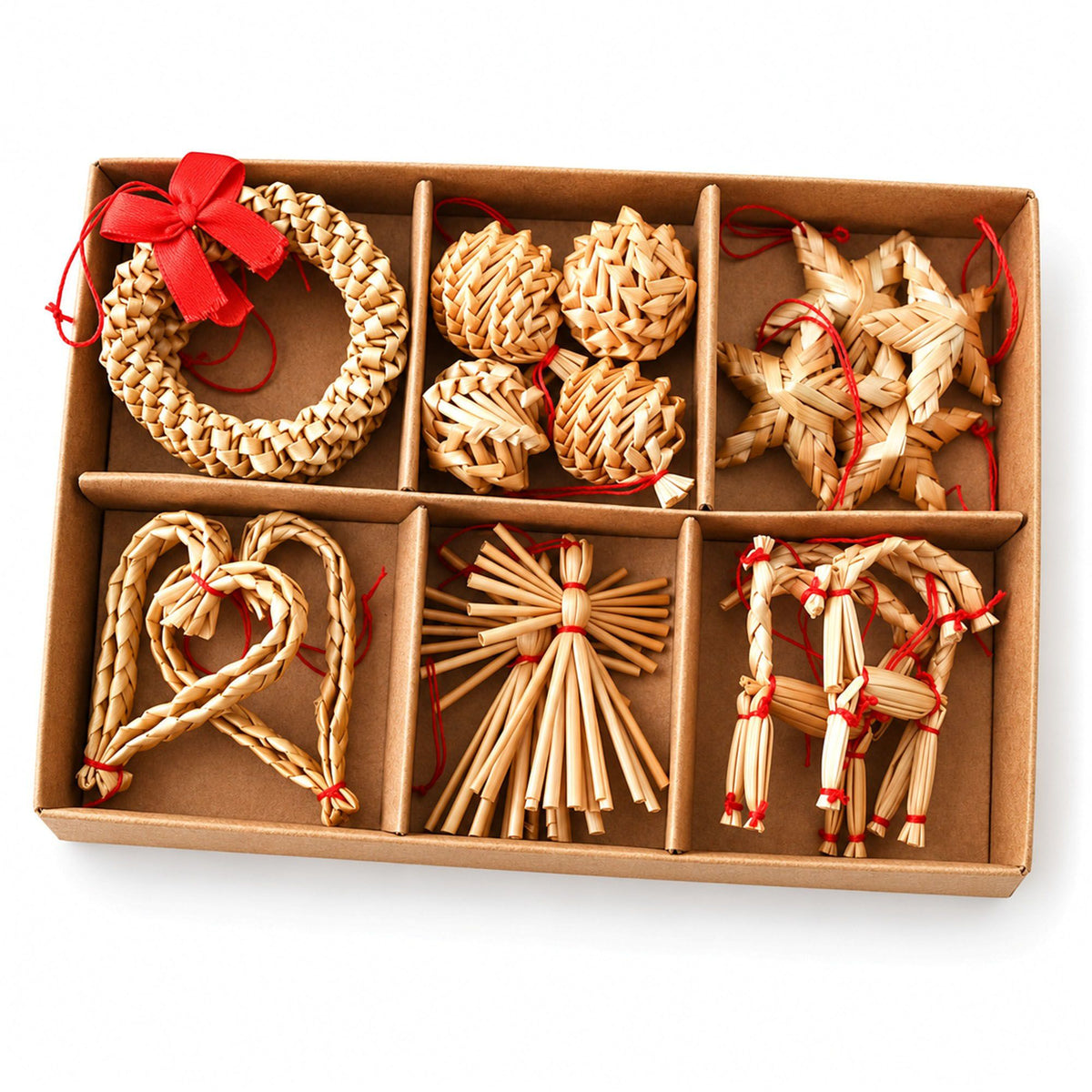 56ct Straw Christmas Tree Ornaments Assorted Holiday Decorations Gift