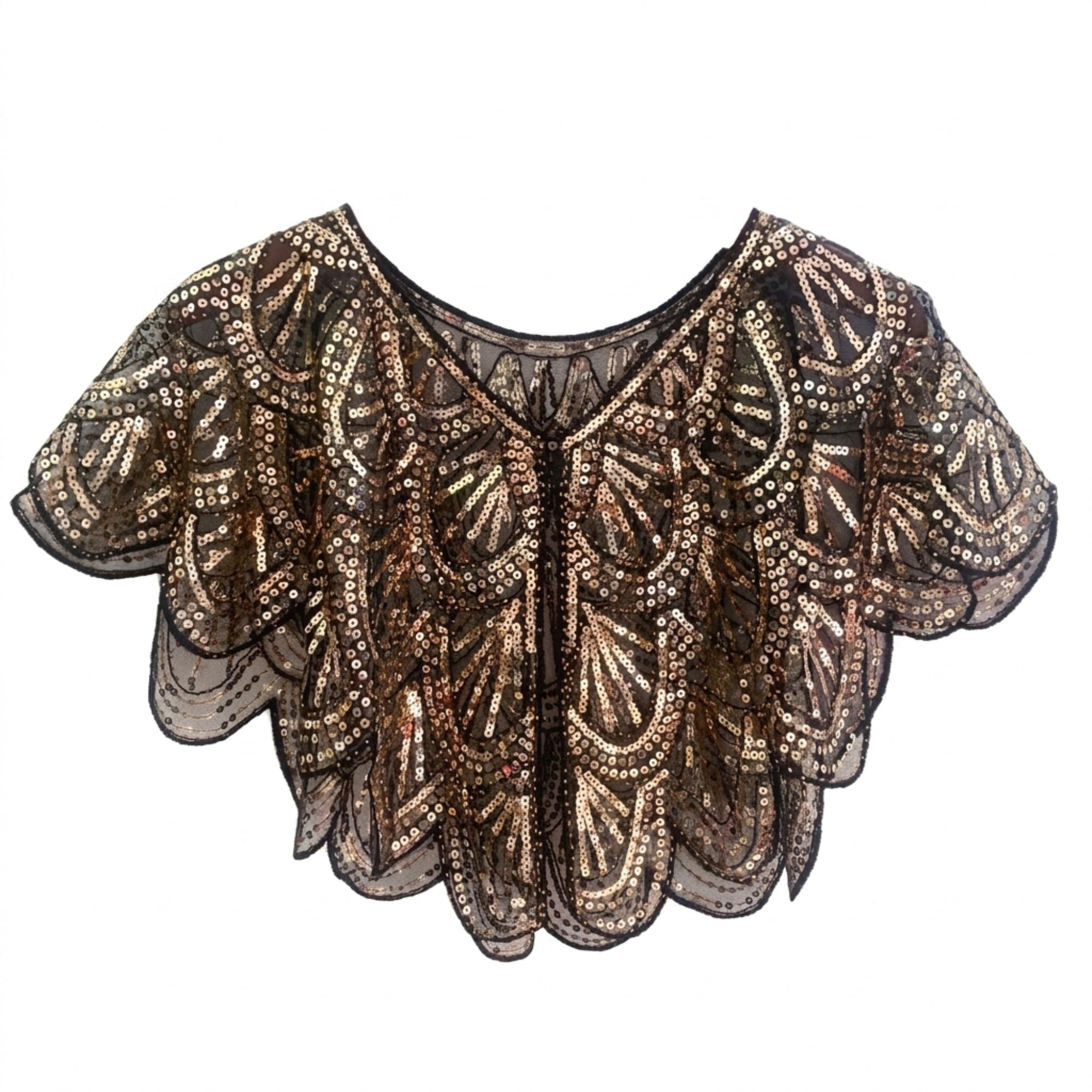 Sequin Mesh Capelet Cover Up with Scalloped Trim