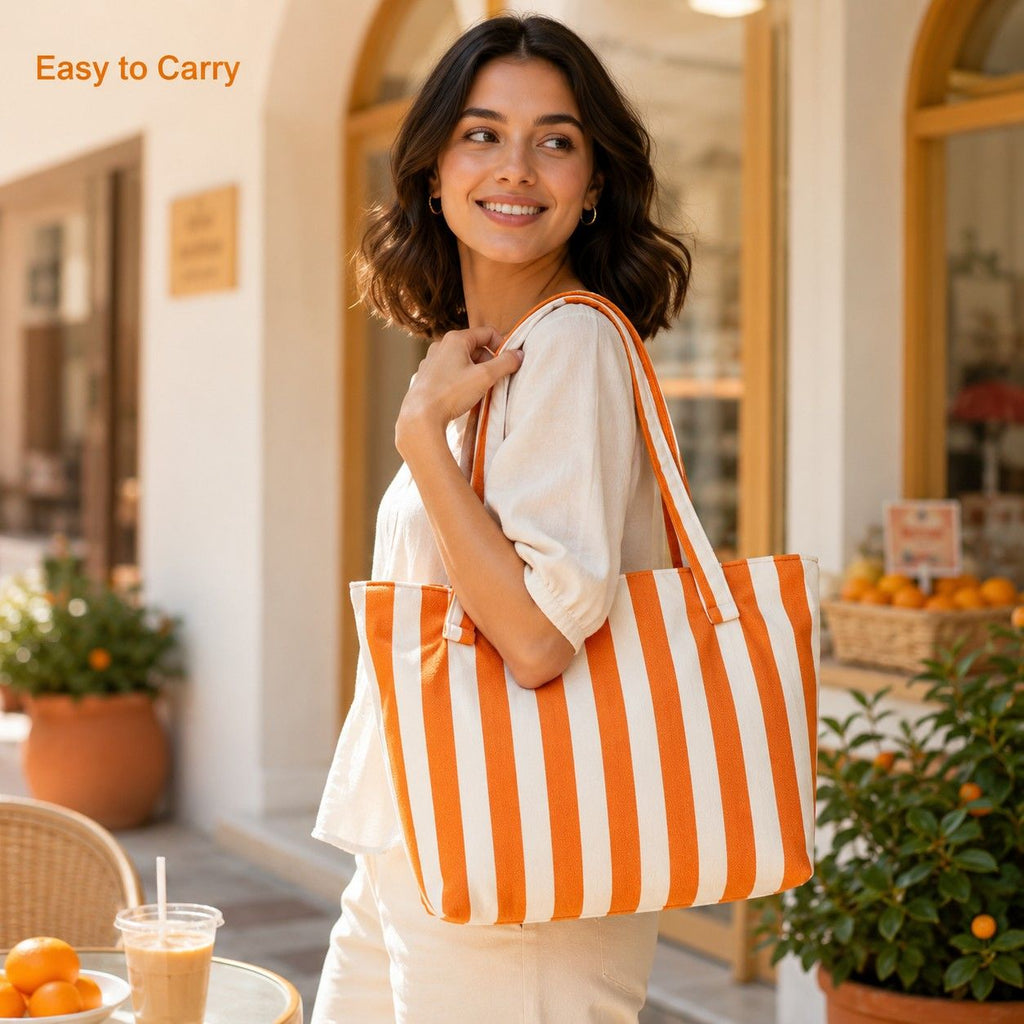 Striped Terry Cloth Tote Bag Roomy Beach and Travel Shoulder Carryall