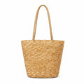 Woven Straw Style Tote Bag with Double Shoulder Handles and Open Top Design