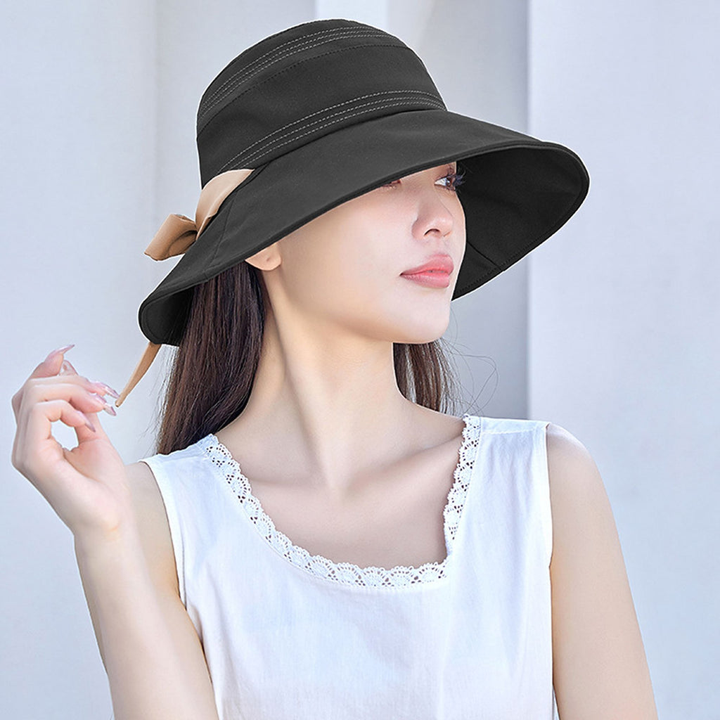 Anna-Kaci Foldable Wide - Brim Sun Hat with Bow Accent