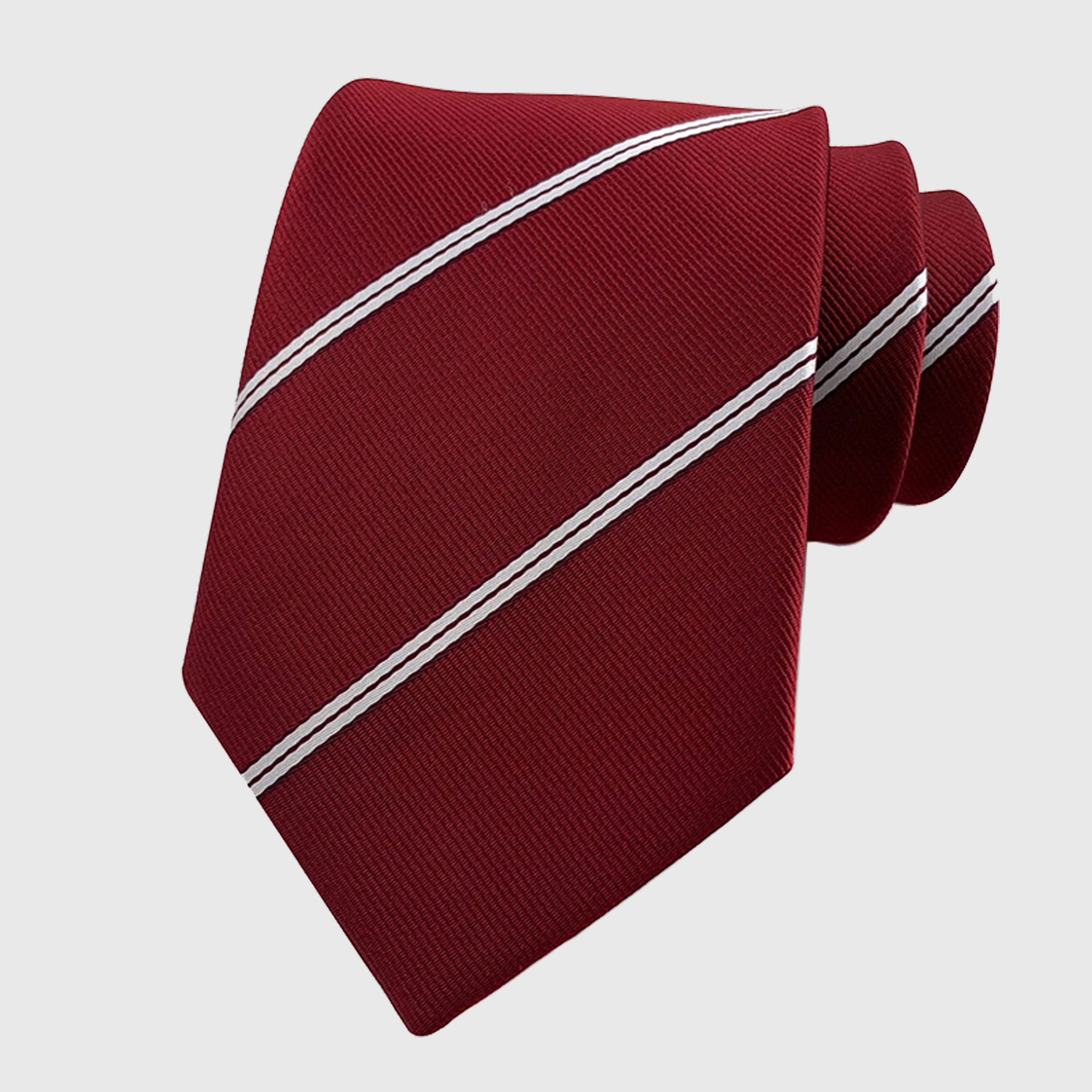 Anna-Kaci Men's Polyester Filament Tie with White Diagonal Stripes - Formal/Casual Necktie for Business, Weddings & Daily Wear
