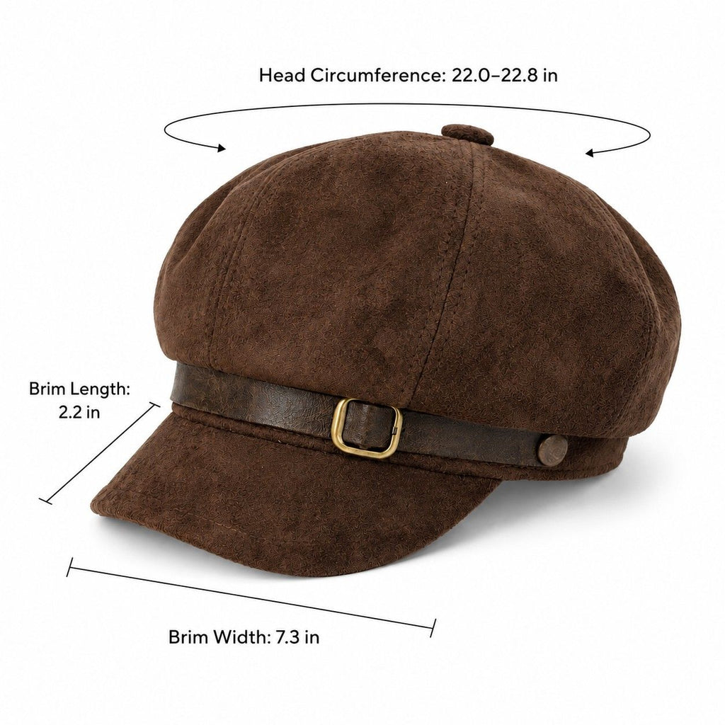 Faux Suede Baker Boy Cap with Buckle Band Vintage Newsboy Style Hat