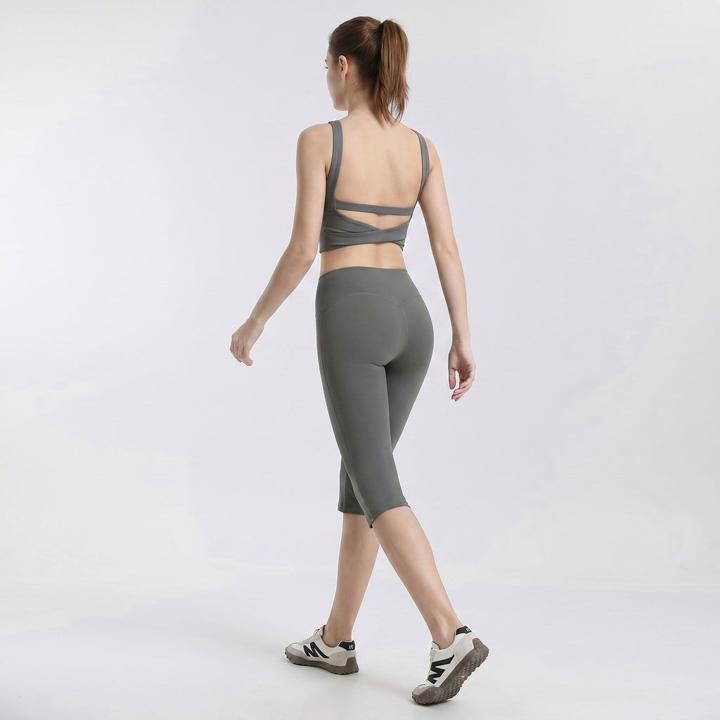 High Waist Capri Leggings with Wide Waistband Smooth Stretch Pull On Workout Yoga Pants