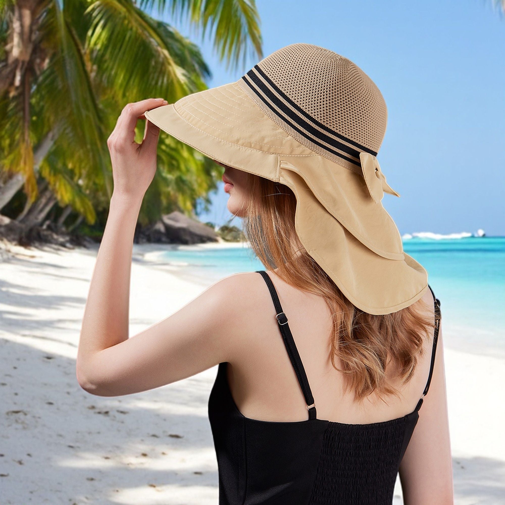 Anna-Kaci Wide Brim Mesh Sun Hat with Back Bow UV Protection Foldable Travel Hat for Women Outdoor Summer Style