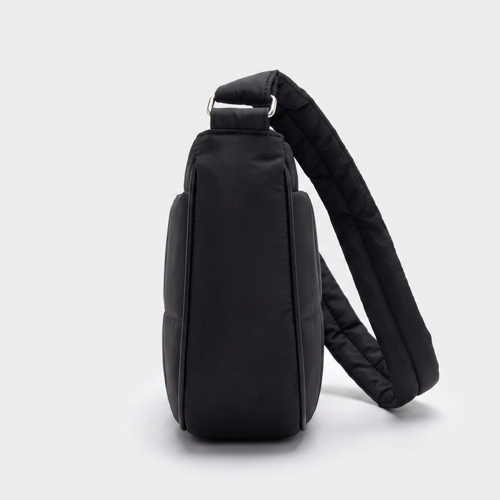 Soft Puffy Quilted Crescent Bag with Smooth Padded Panels and Adjustable Shoulder Straps 10.4x3.9x7.9in