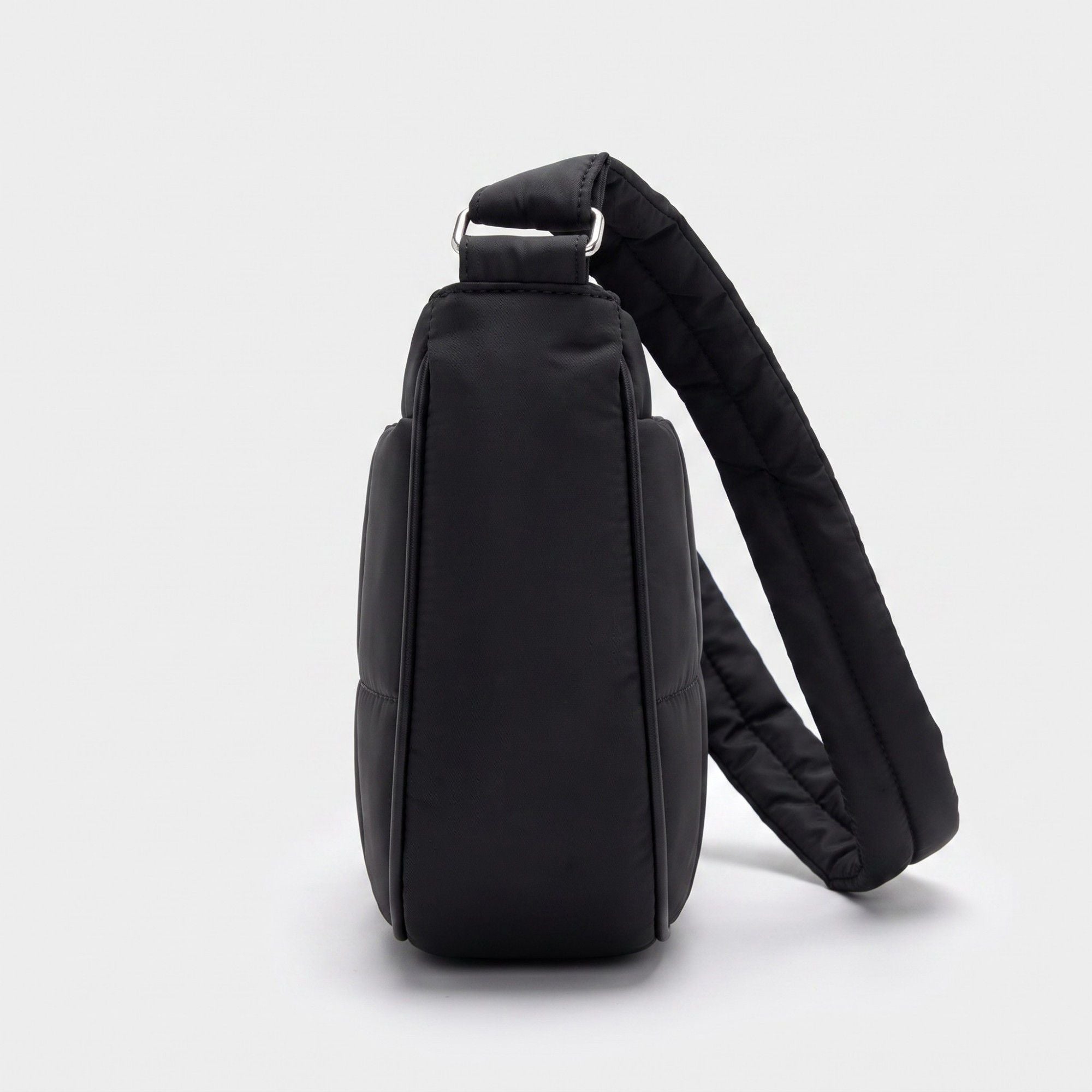 Soft Puffy Quilted Crescent Bag with Smooth Padded Panels and Adjustable Shoulder Straps 10.4x3.9x7.9in