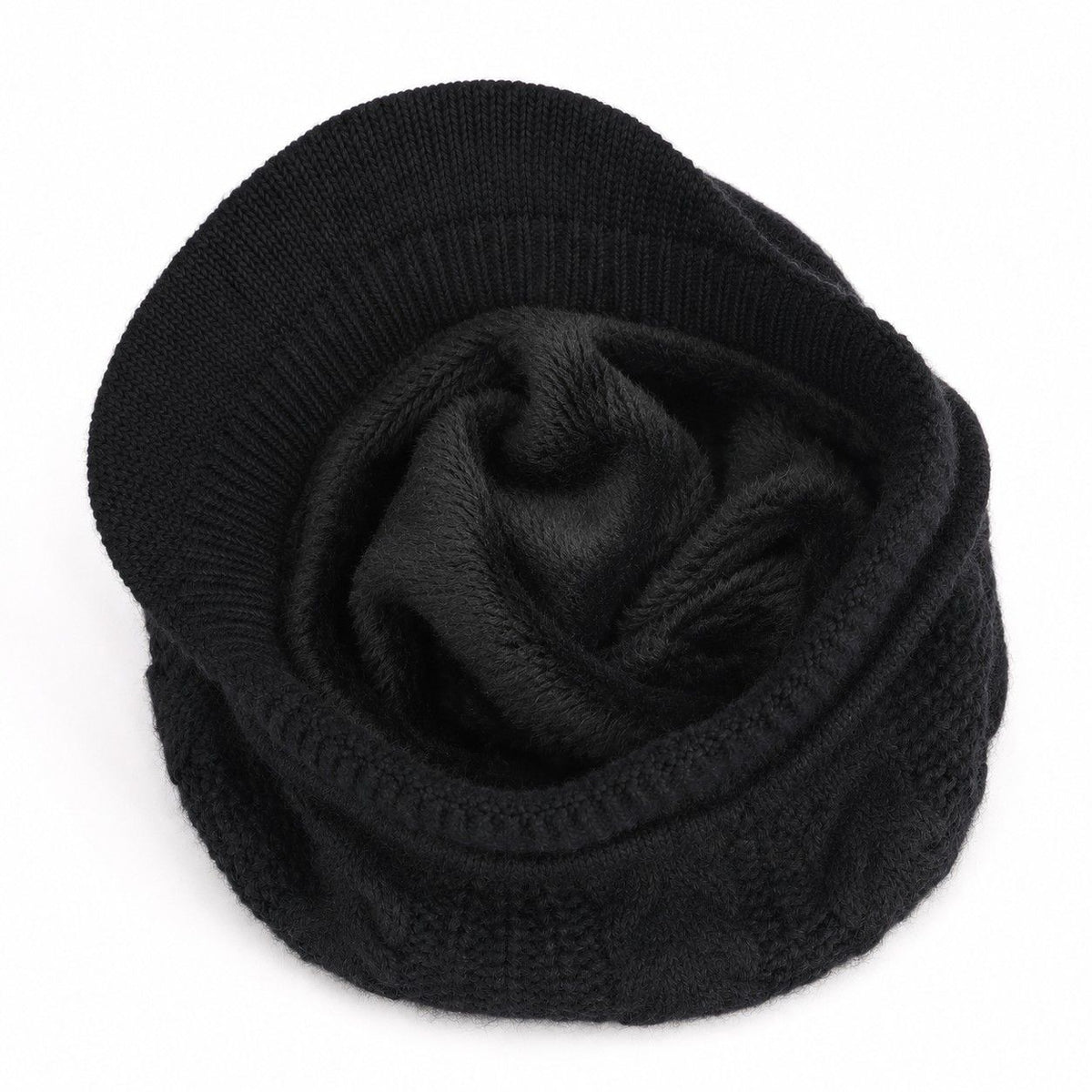 Cable Knit Brim Beanie Faux Fur Lined Warm Winter Hat