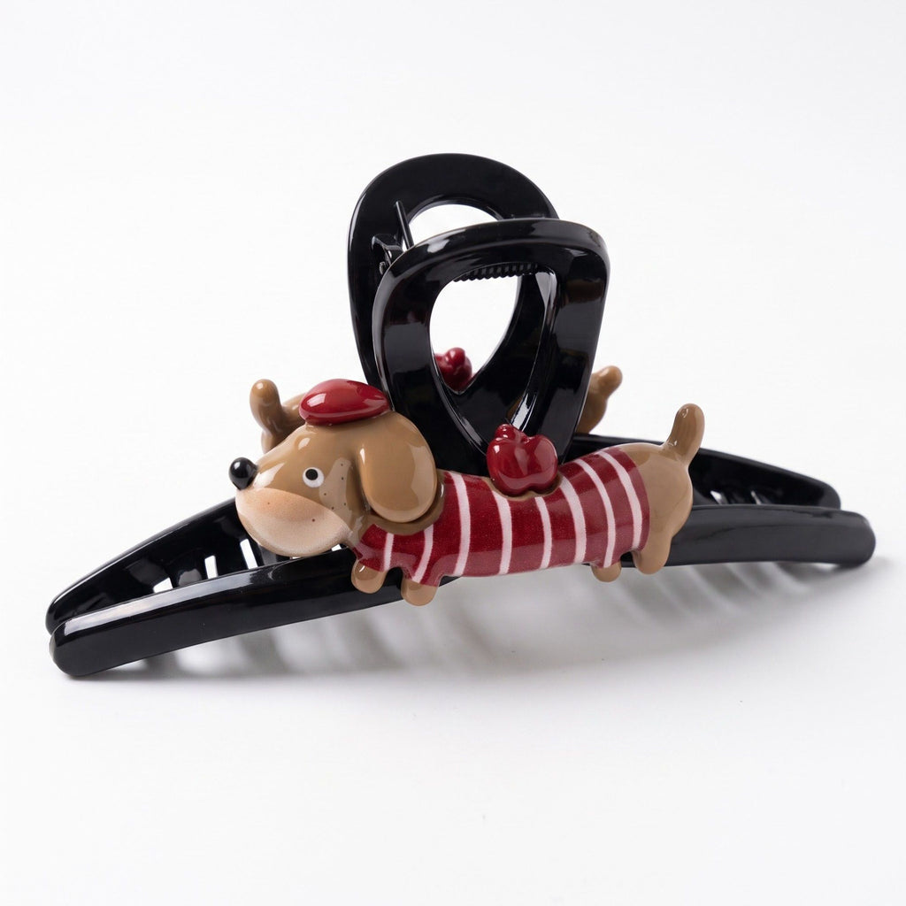 3pc Dachshund Dog Hair Claw Clip Set Striped Puppy Hair Accessories