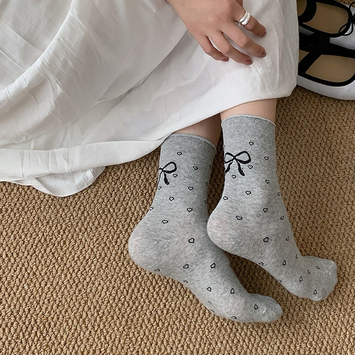 Anna-Kaci Women's Cotton Bow - Heart Pattern Ankle Socks 6pk