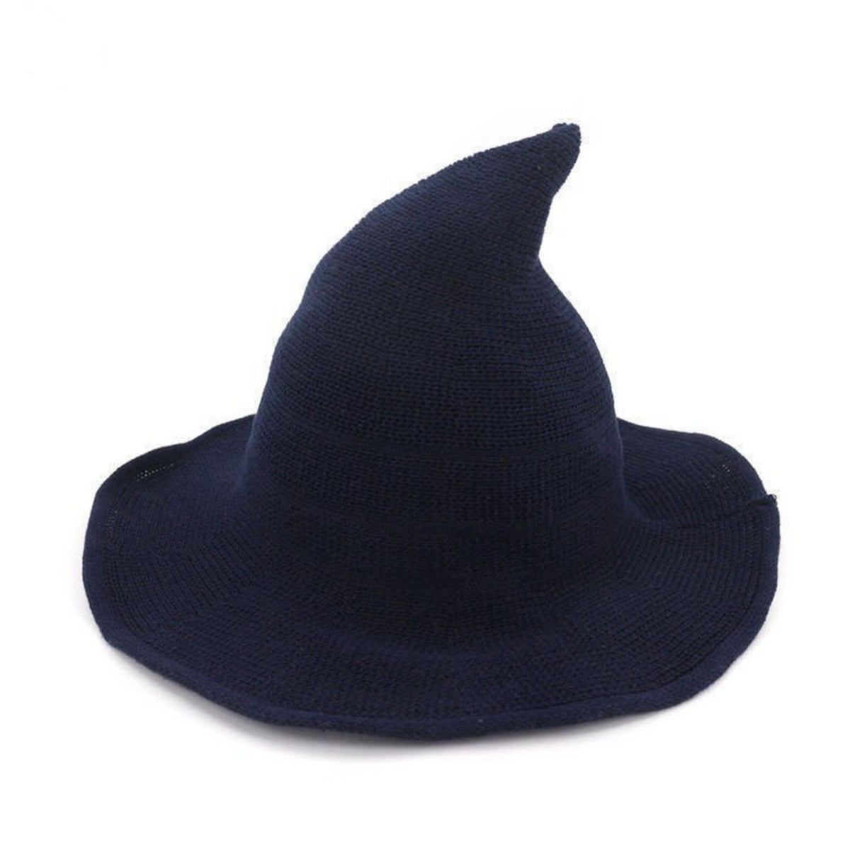 Pointed Knit Witch Hat with Wide Floppy Brim for Halloween