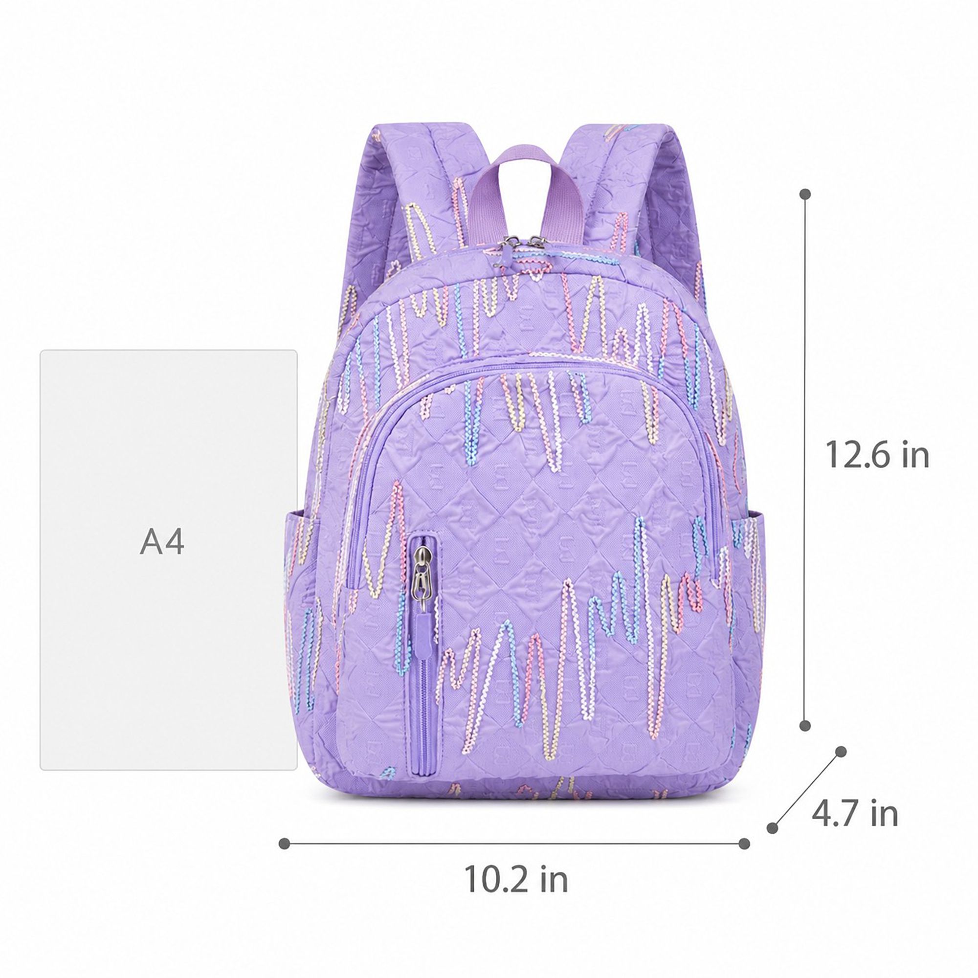 Quilted Backpack with Embroidered Pattern and Multiple Pockets
