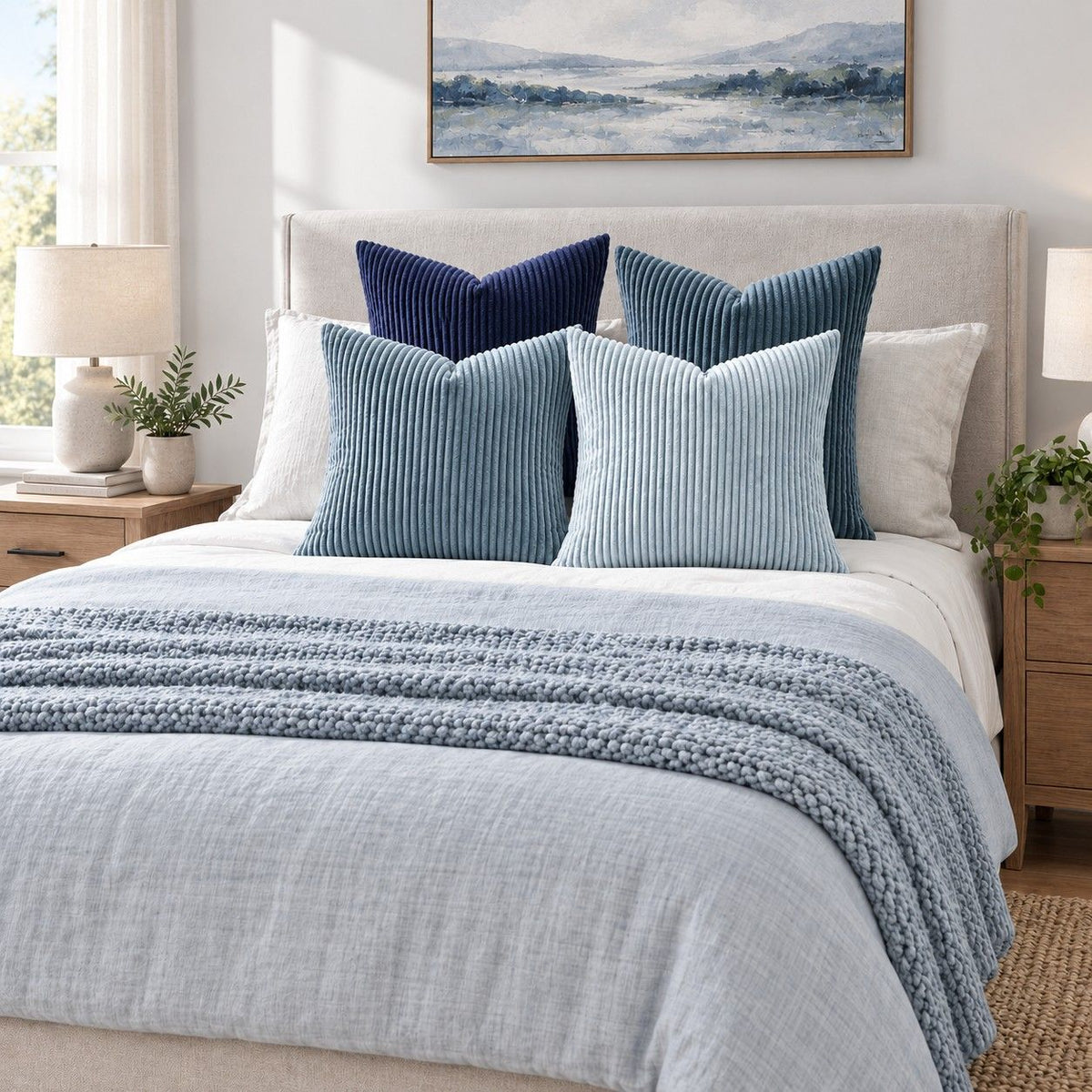 4 Pack Corduroy Throw Pillow Covers 18 x 18 Inch Wide Stripe Texture