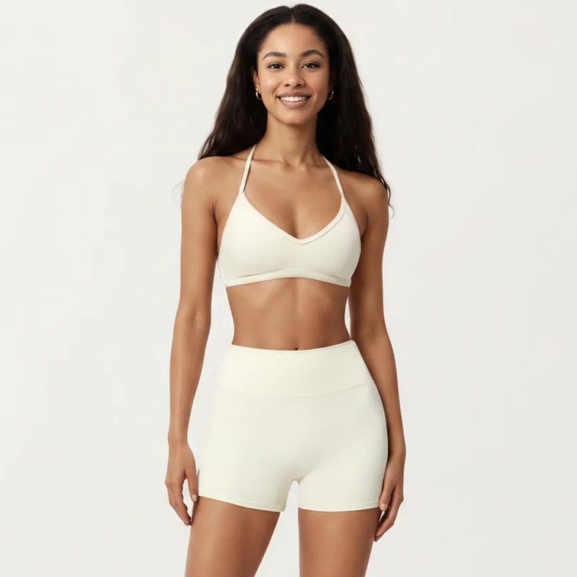 Anna-Kaci Active Women's Halter Sports Bra with V Neckline and Smooth Stretch Fit