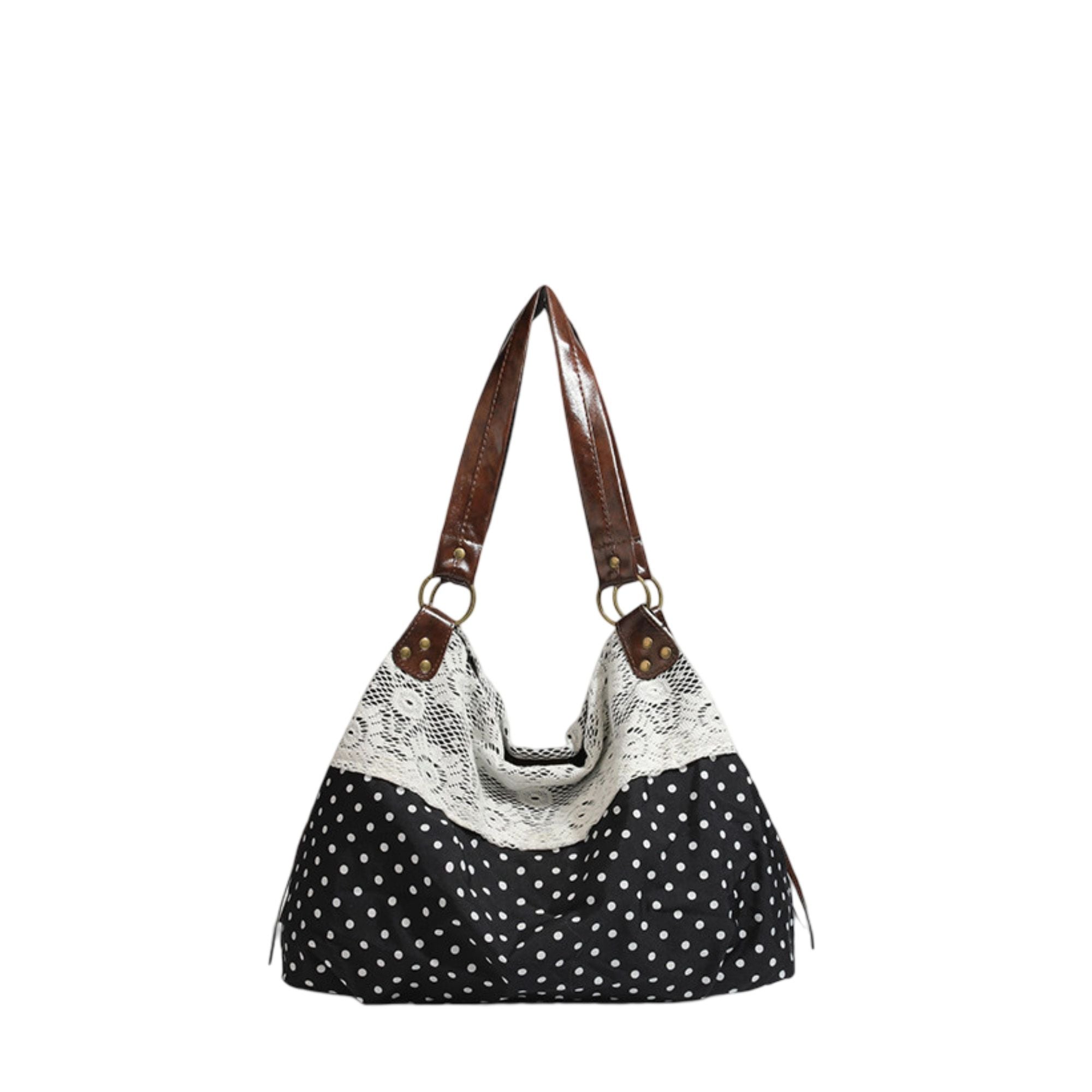 Polka Dot Lace Accent Shoulder Bag for Women