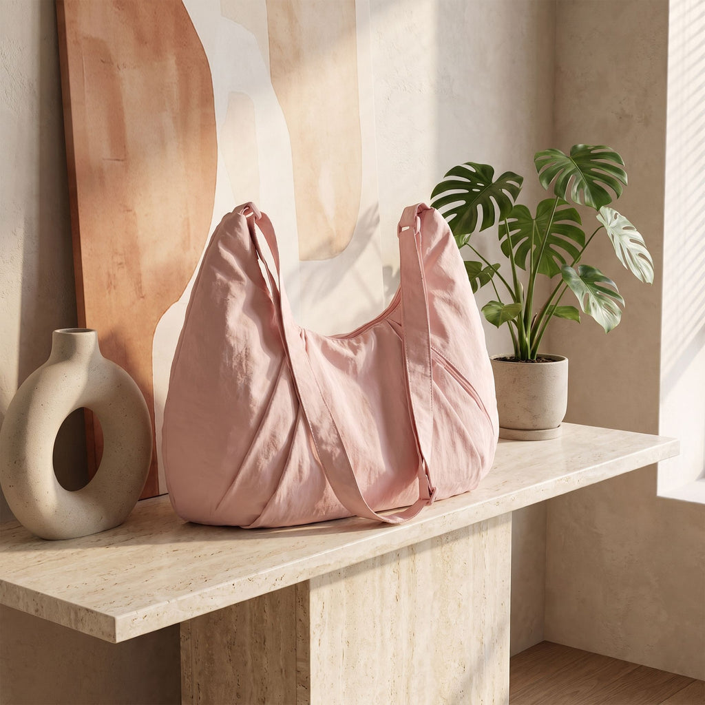Soft Crescent Hobo Shoulder Bag with Adjustable Strap and Zipper Pockets