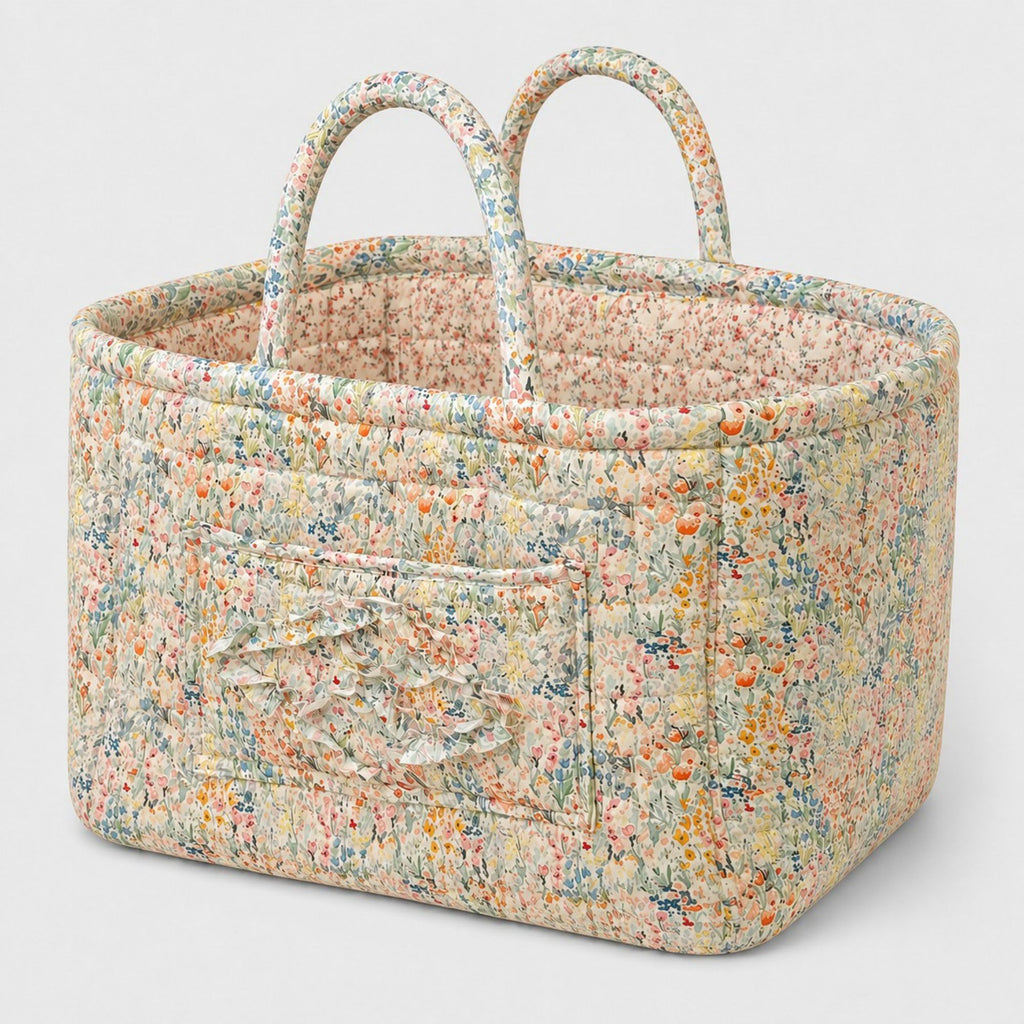 Quilted Floral Storage Caddy with Handles for Dorm Bathroom Vanity and Laundry Room