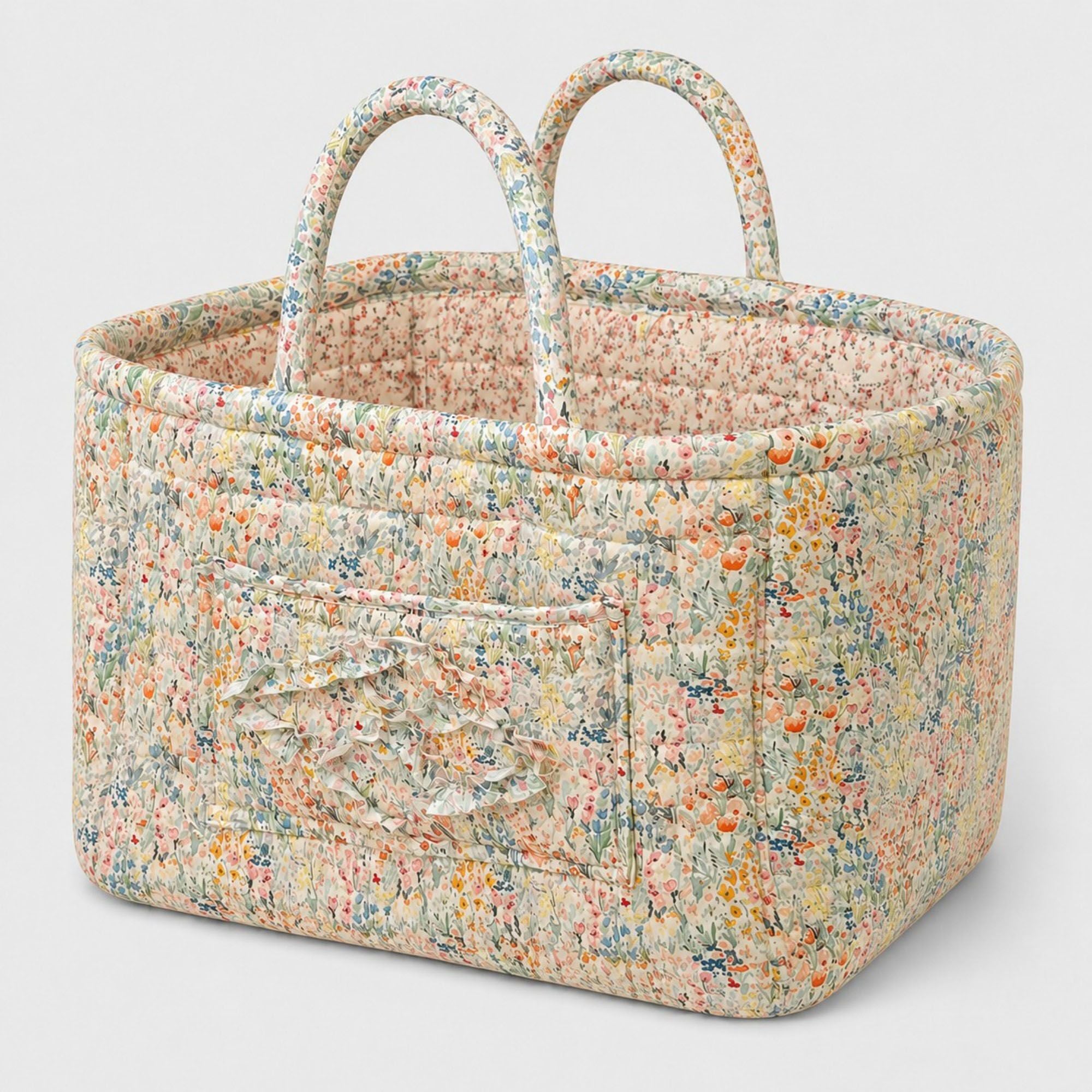 Quilted Floral Storage Caddy with Handles for Dorm Bathroom Vanity and Laundry Room