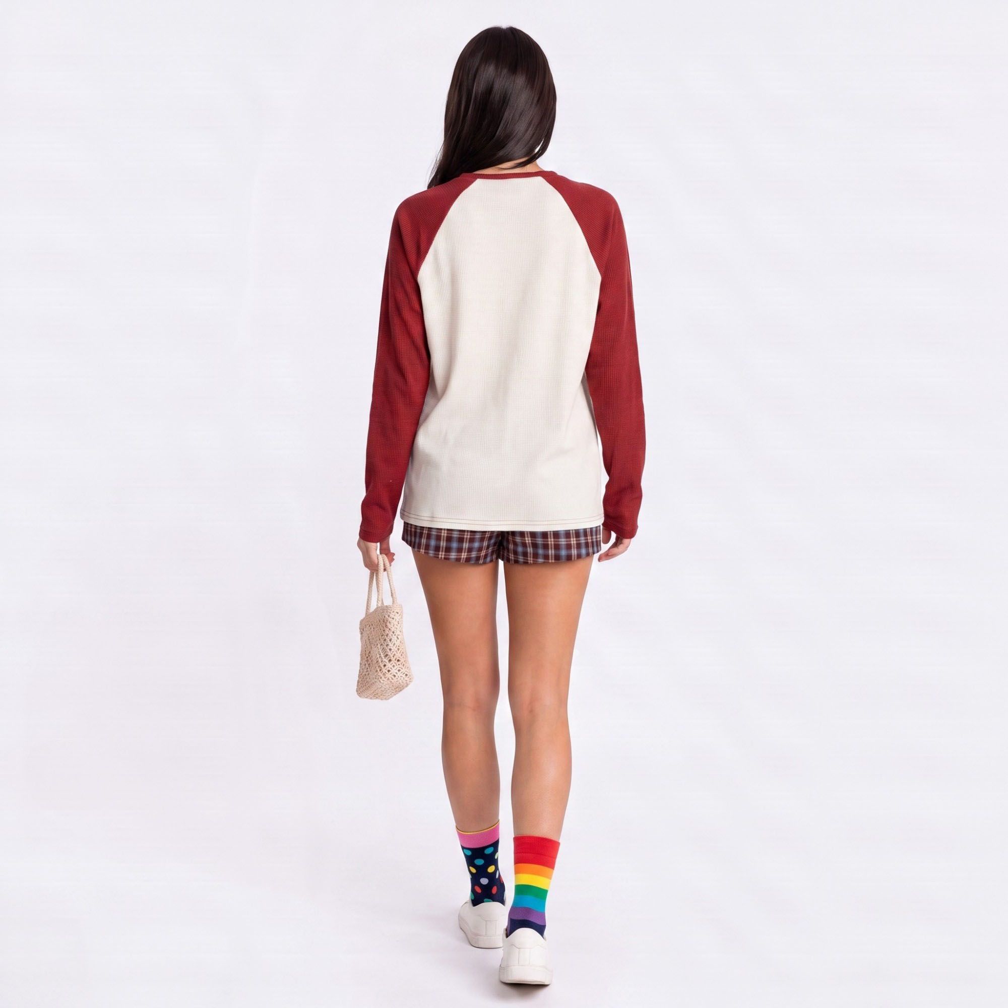 Colorblock Waffle Knit Raglan Long Sleeve Top