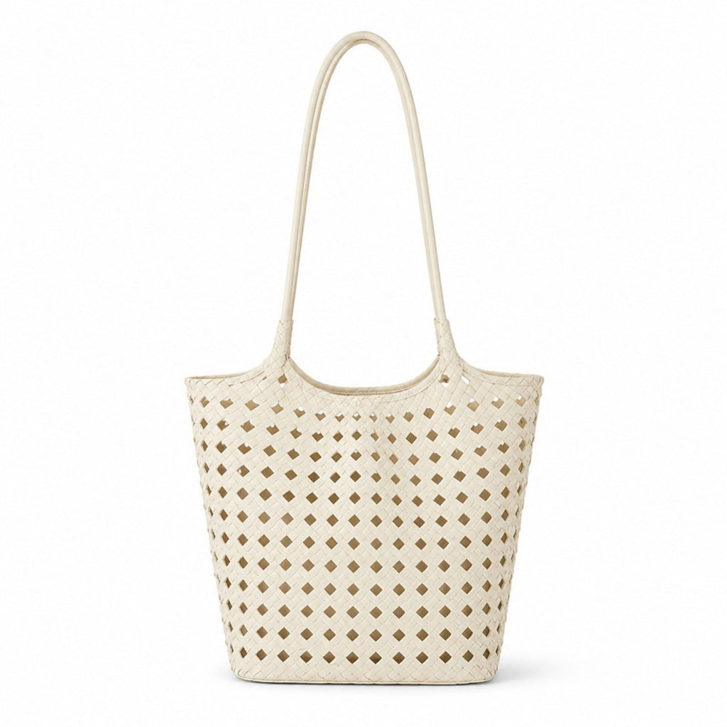 Woven Shoulder Bag with Cutout Design Soft Faux Leather Feel Tote and Inner Pouch