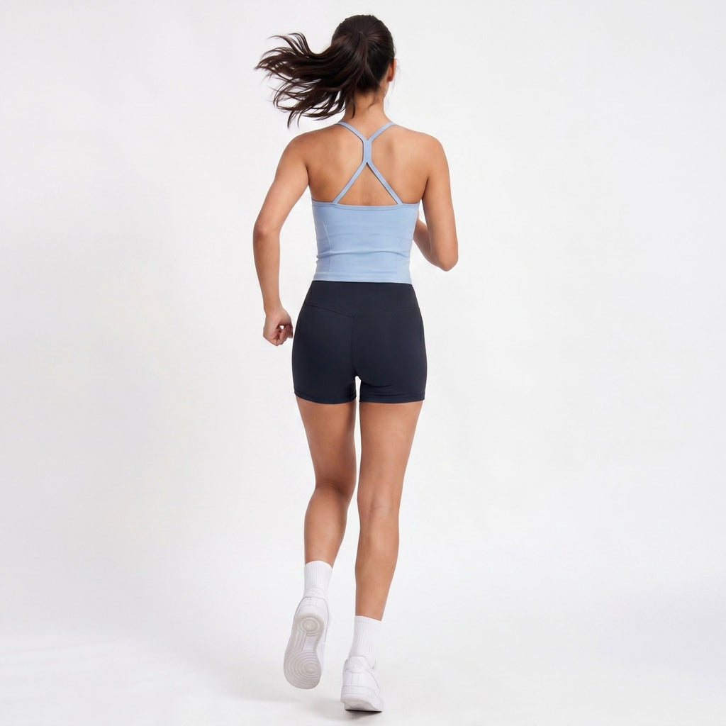 Padded Crisscross Back Longline Sports Bra Tank Top Scoop Neck Workout Yoga Crop Top