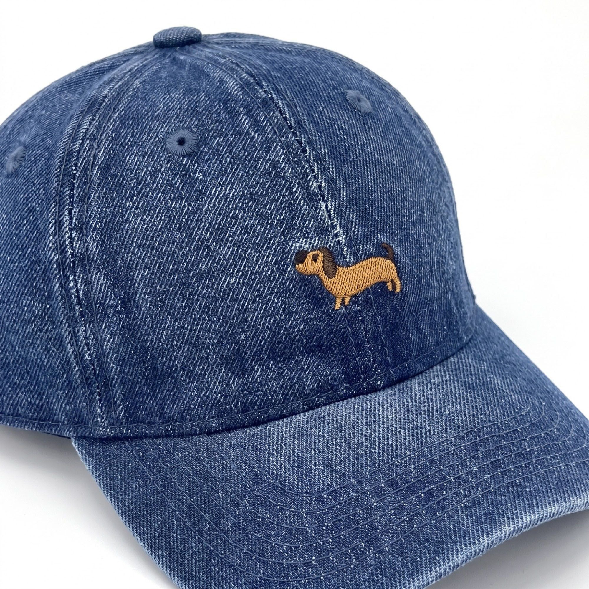 Embroidered Dachshund Baseball Cap Washed Curved Brim Casual Hat