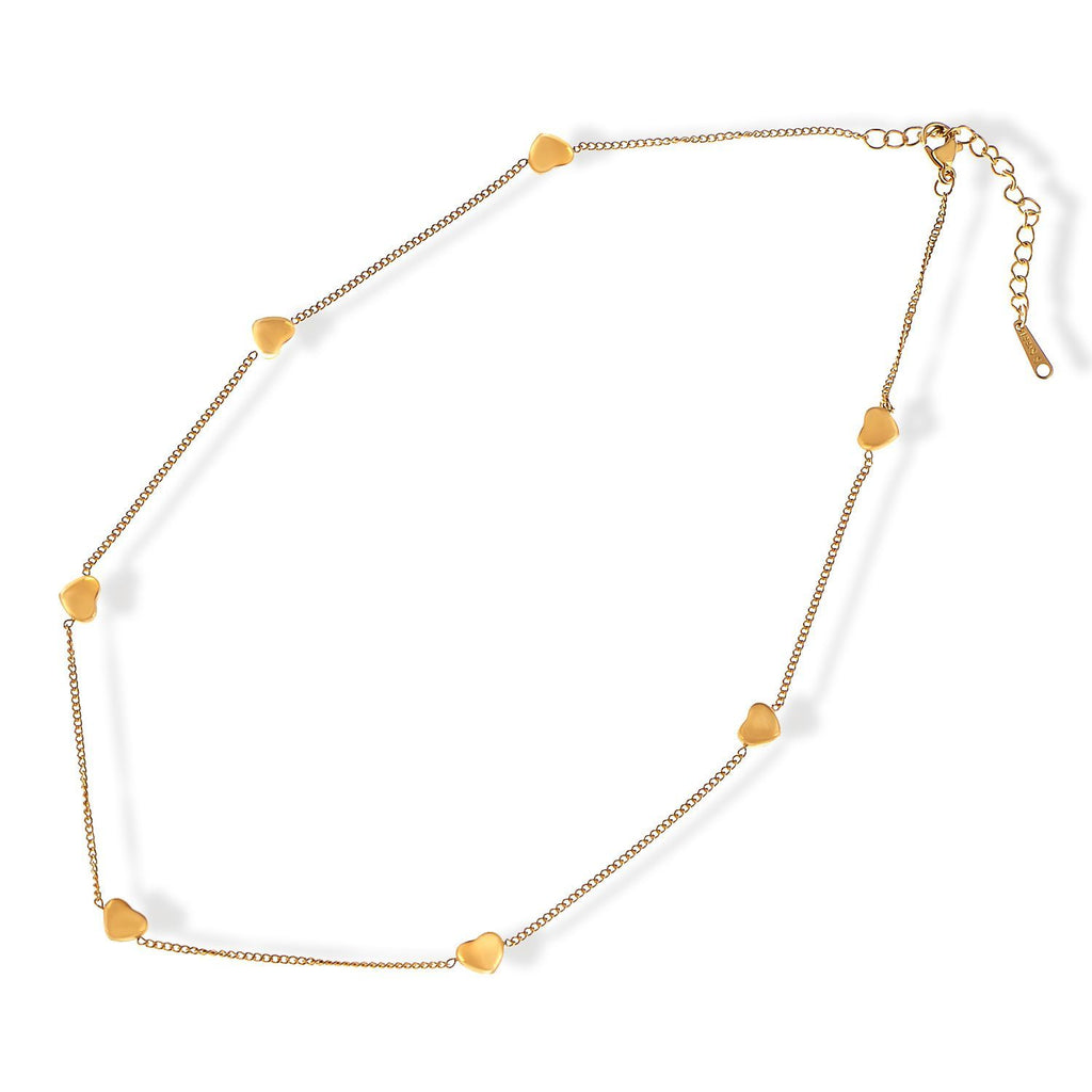 Women's Stainless Steel Necklace with 18K Gold Plated Heart Charms, Adjustable Chain and Minimalist Design
