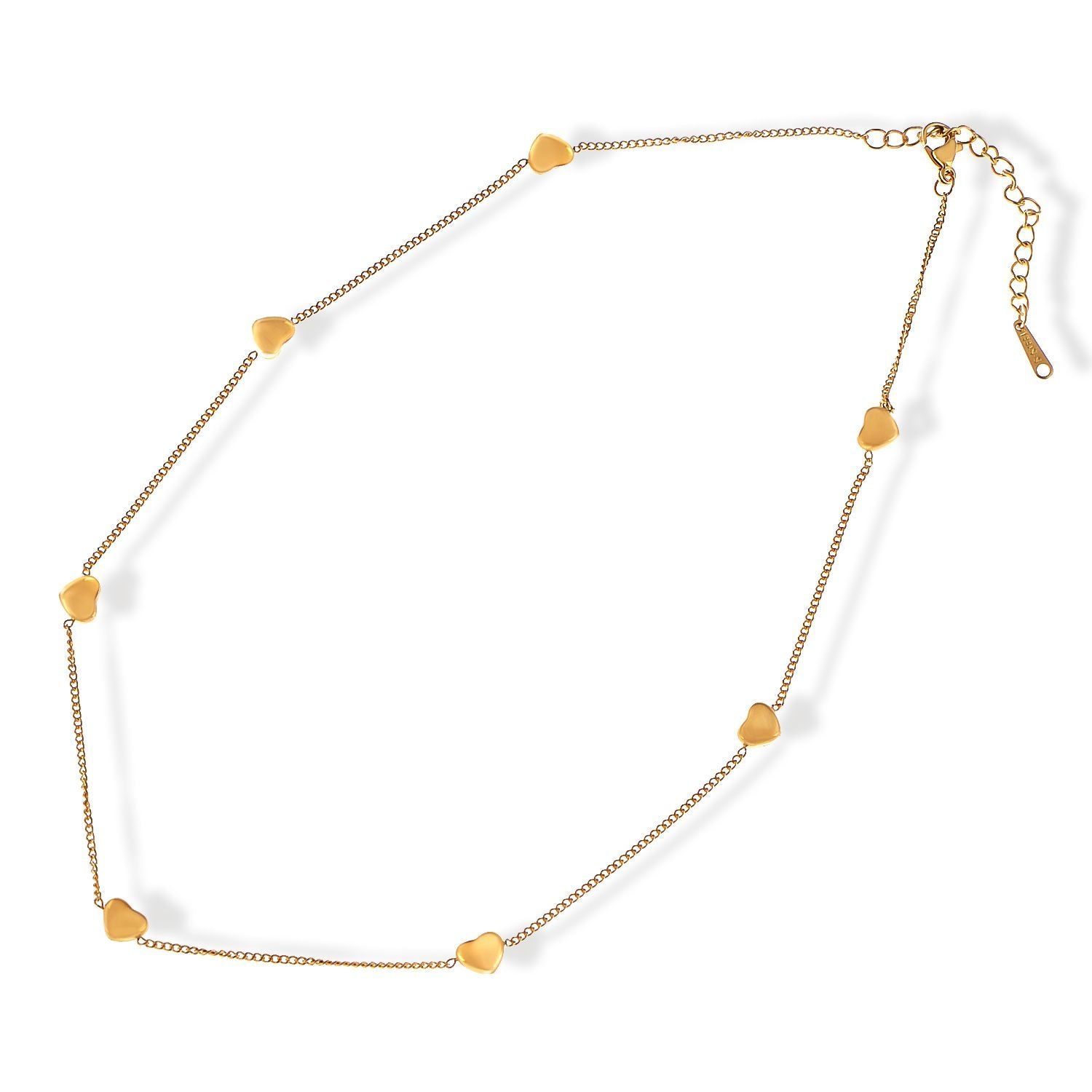 Women's Stainless Steel Necklace with 18K Gold Plated Heart Charms, Adjustable Chain and Minimalist Design