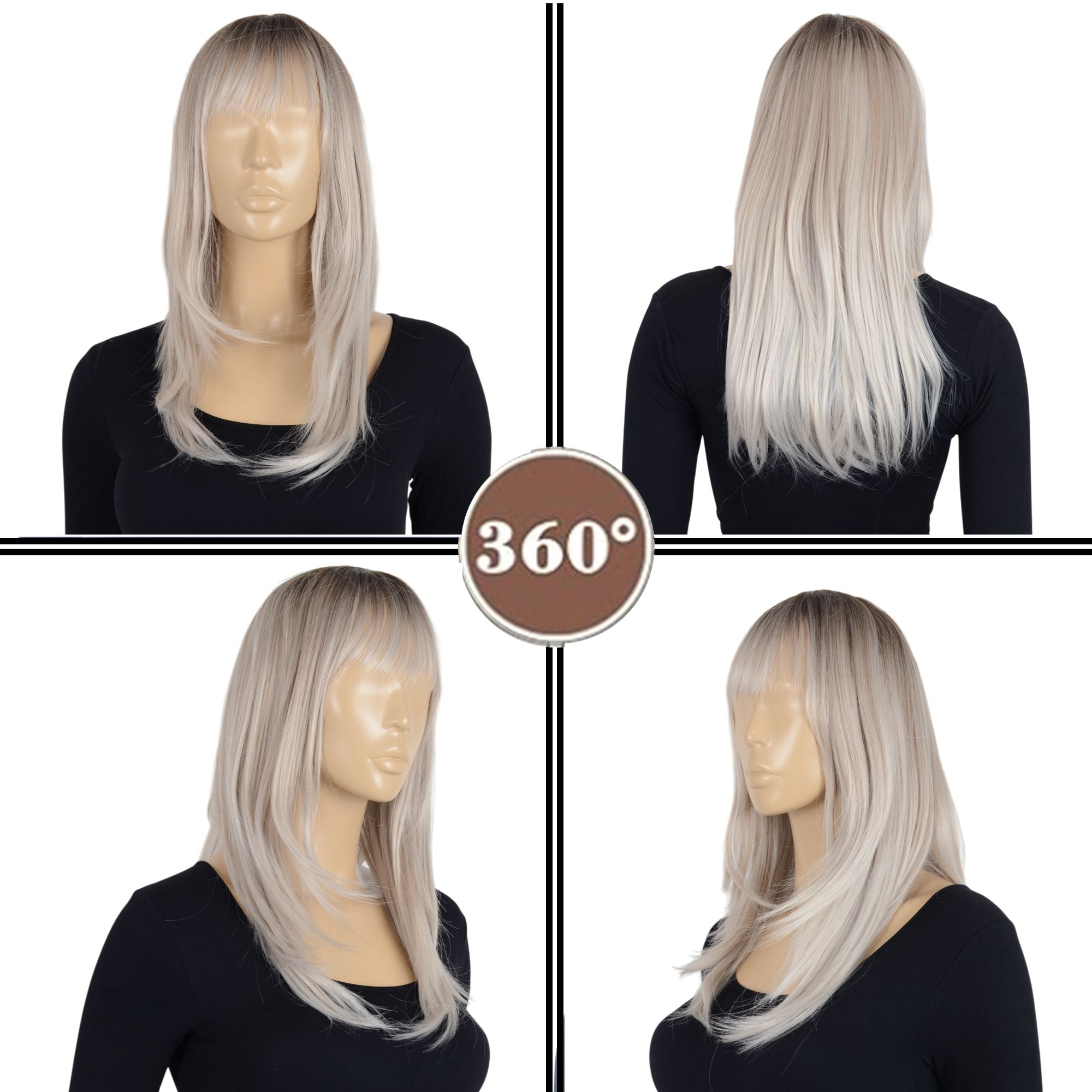 Long Straight Wig with Bangs Heat-Resistant Synthetic Hair Adjustable Cap