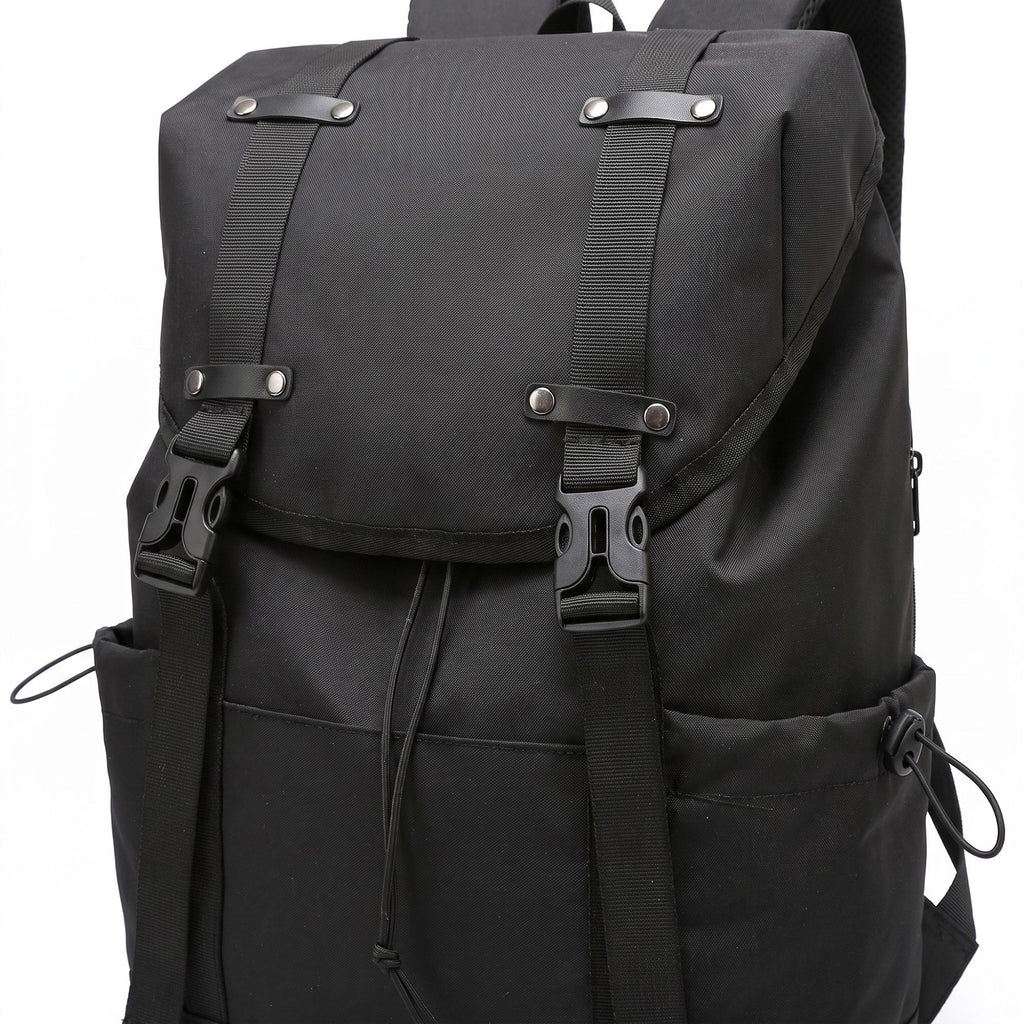Large Flap Backpack with Drawstring Closure Buckle Straps Side Pockets and Padded Shoulder Straps