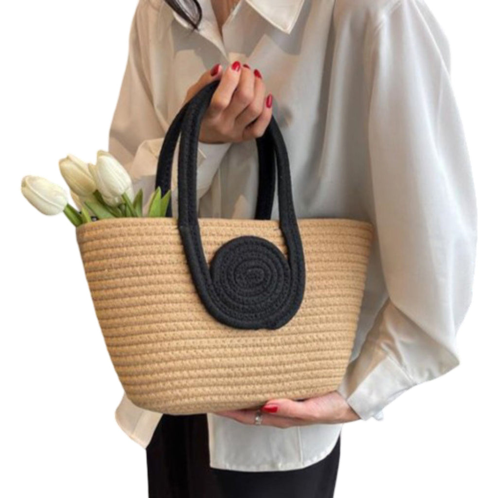 Woven Cotton Rope Handbag Open Top Handbag for Casual and Everyday Use