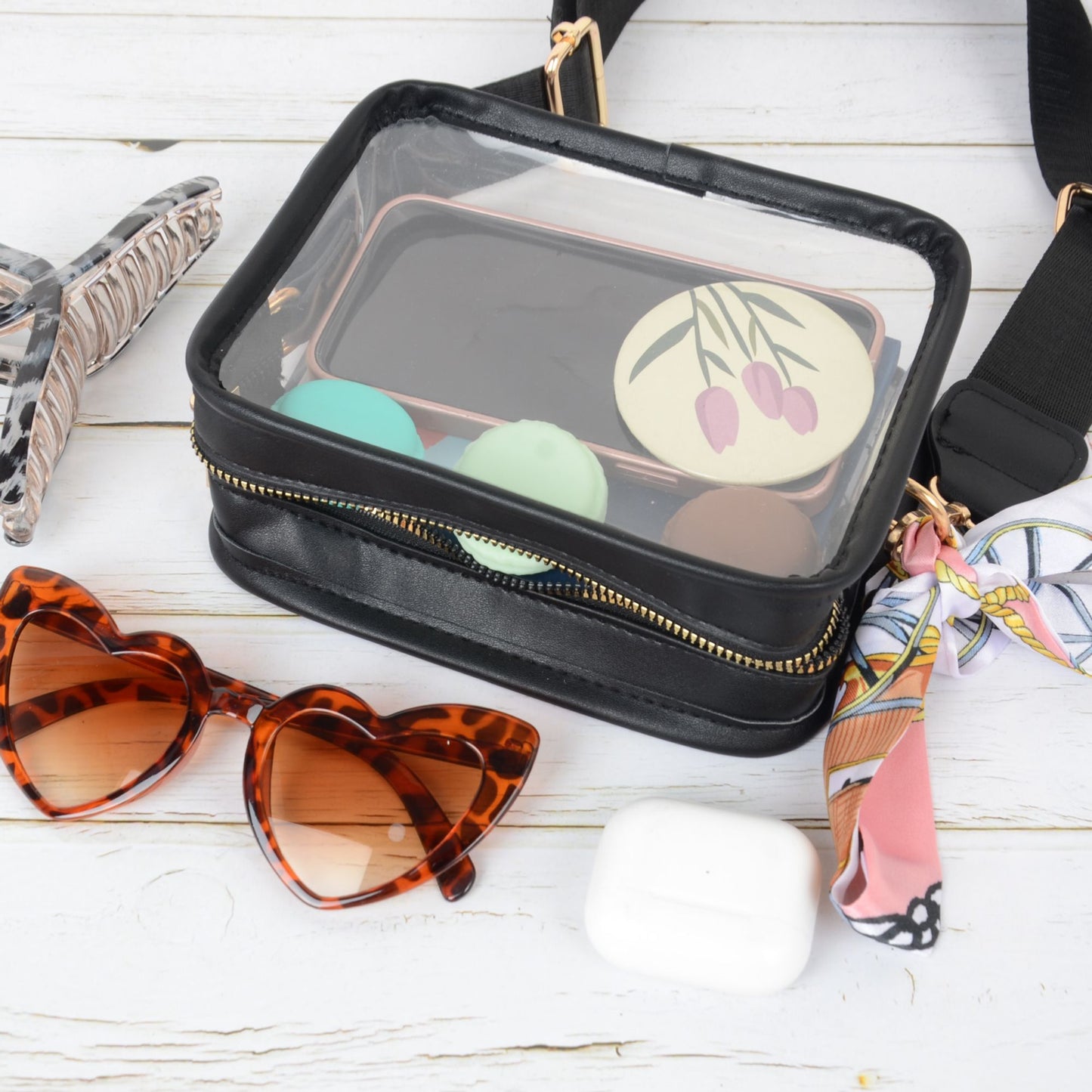 Anna-Kaci Women's Chic Transparent Crossbody & Messenger Bags with Decorative Scarf