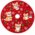 Christmas Tree Skirt with Festive Corgi Dog Print Red Holiday Tree Base Cover