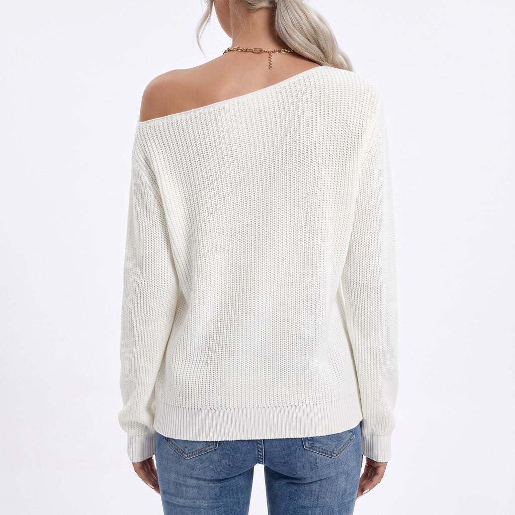 Oversized Off Shoulder Long Sleeve Knit Pullover Sweater