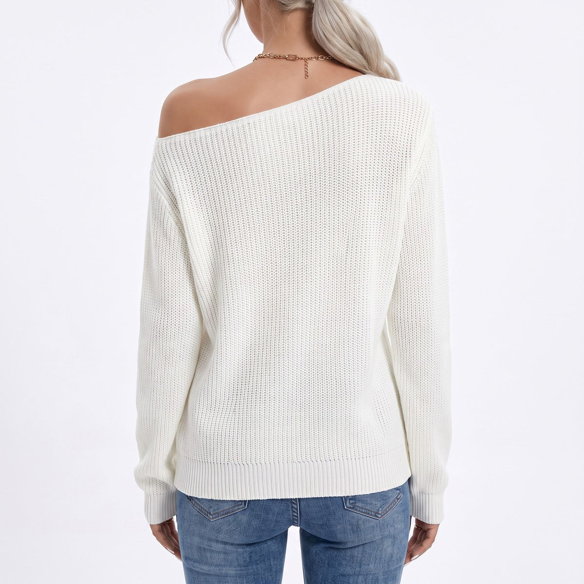 Oversized Off Shoulder Long Sleeve Knit Pullover Sweater