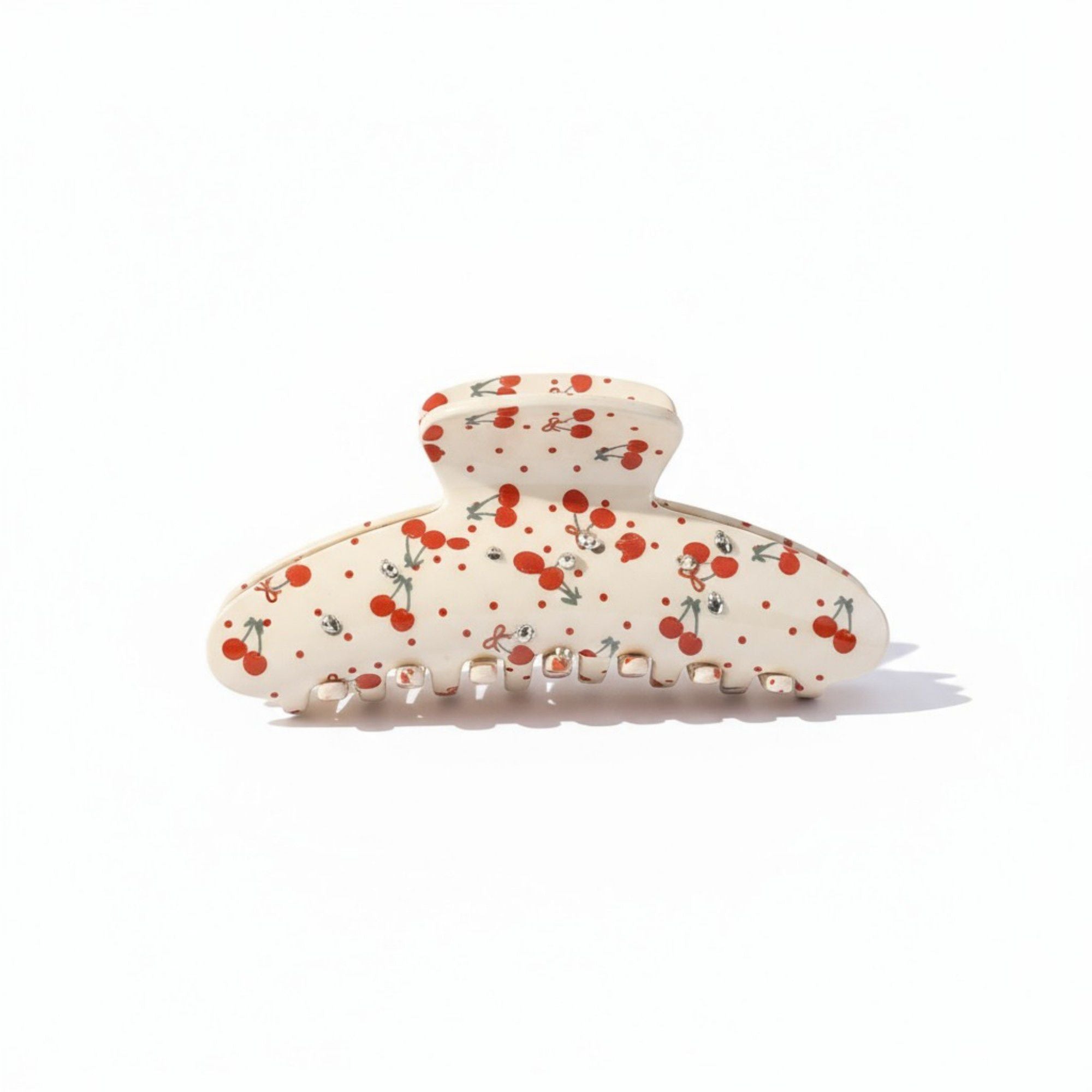 Cherry Print Acrylic Hair Claw Clip with Curved Design and Strong Grip