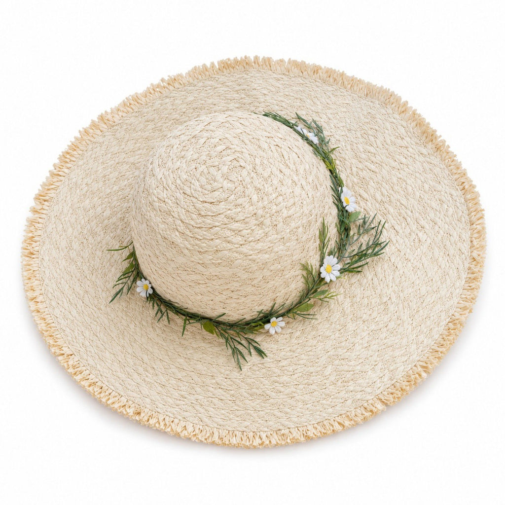 Summer Sun Hat for Women - Straw Beach Hat with Floral Embellishment