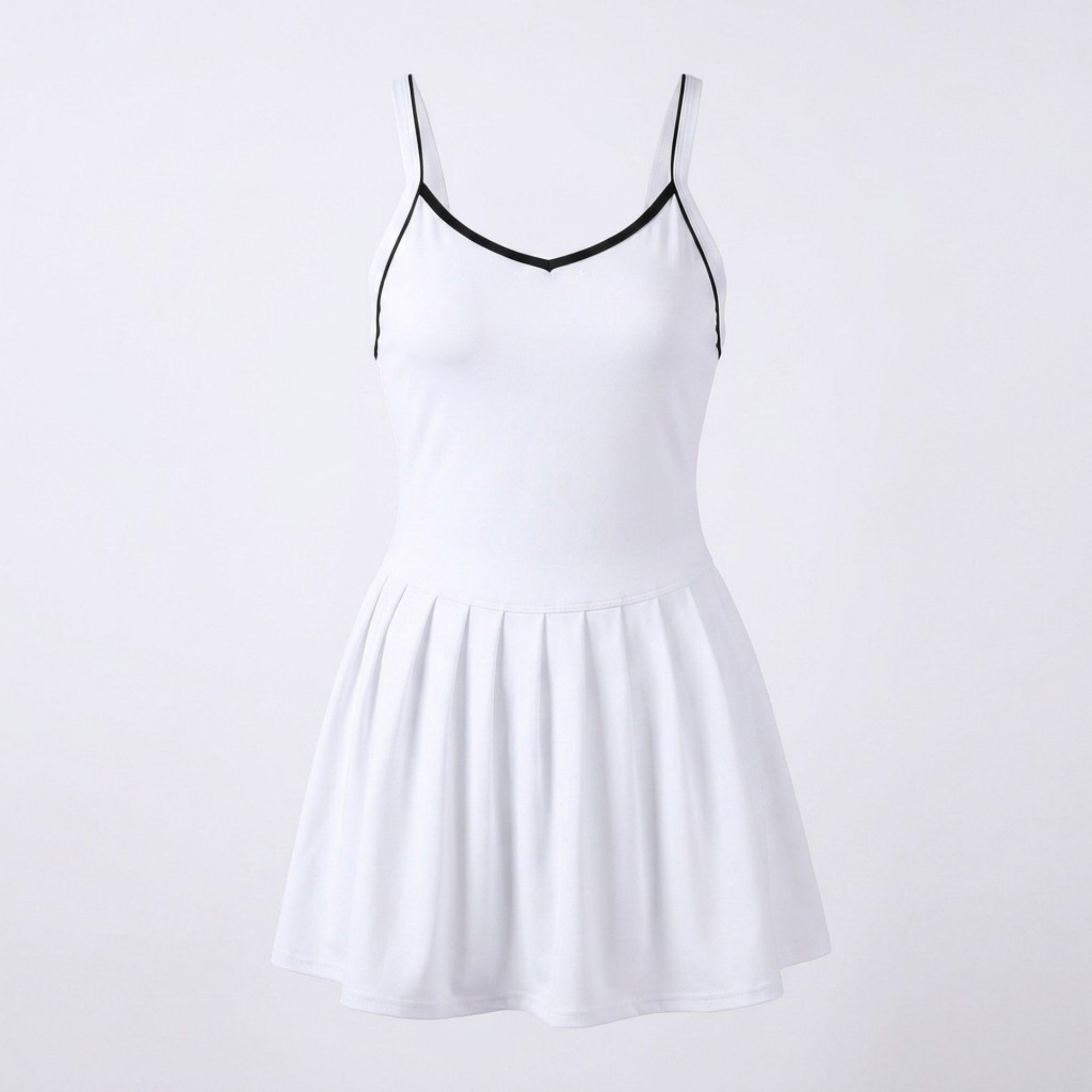 Anna-Kaci Active Womens Contrast Trim Athletic Dress with Crisscross Back Straps Pleated Skirt and Smooth Stretch Knit