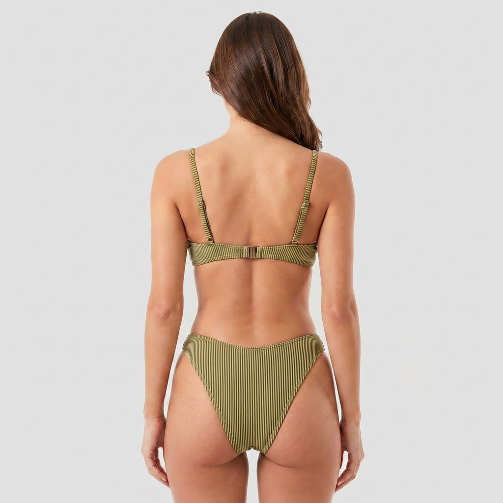 Anna-Kaci Swim Women's Ribbed Underwire Bikini Set with Adjustable Straps and High Cut Bottom