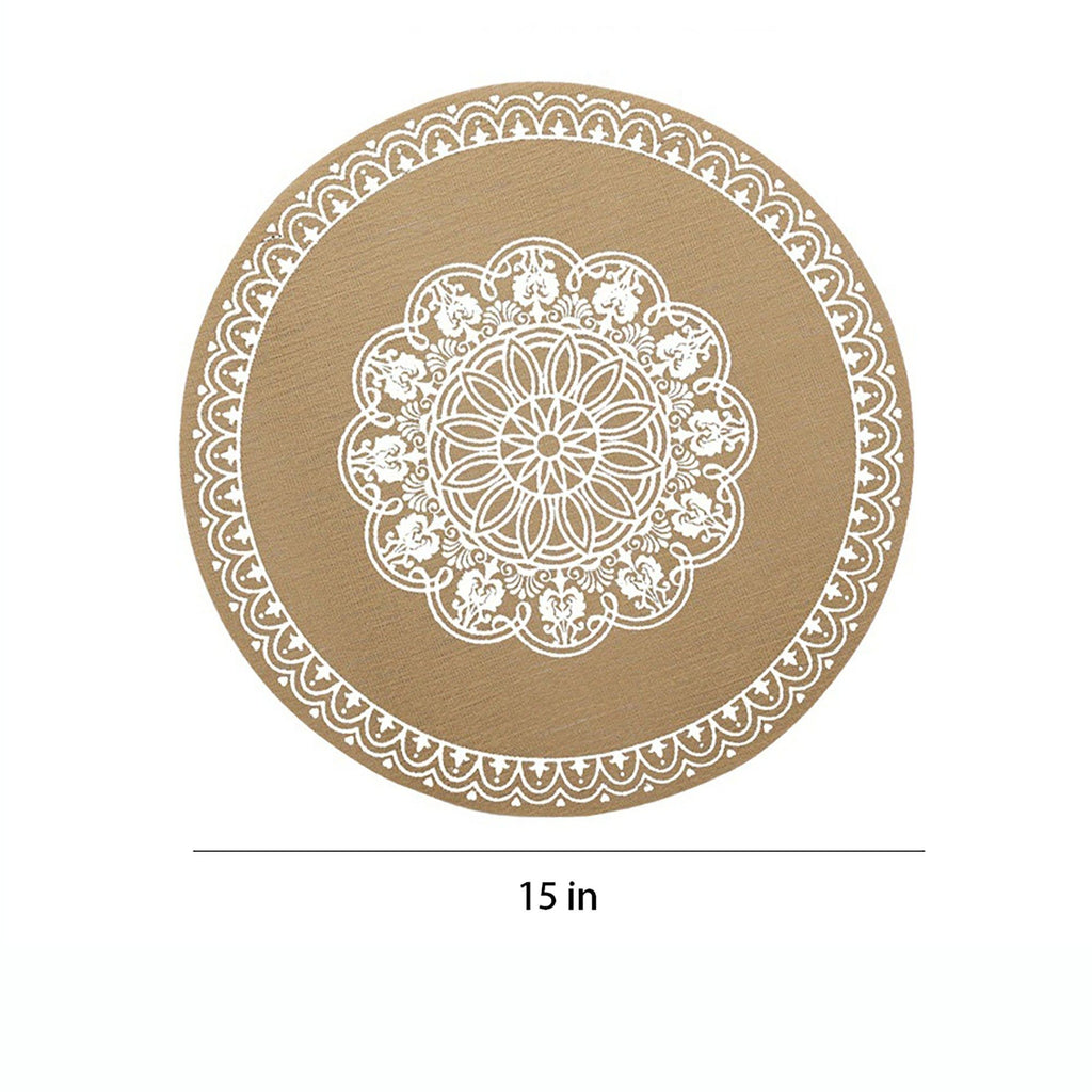 4 Piece Mandala Placemat Set Metallic PVC Heat Resistant Round Table Mats for Dining Table