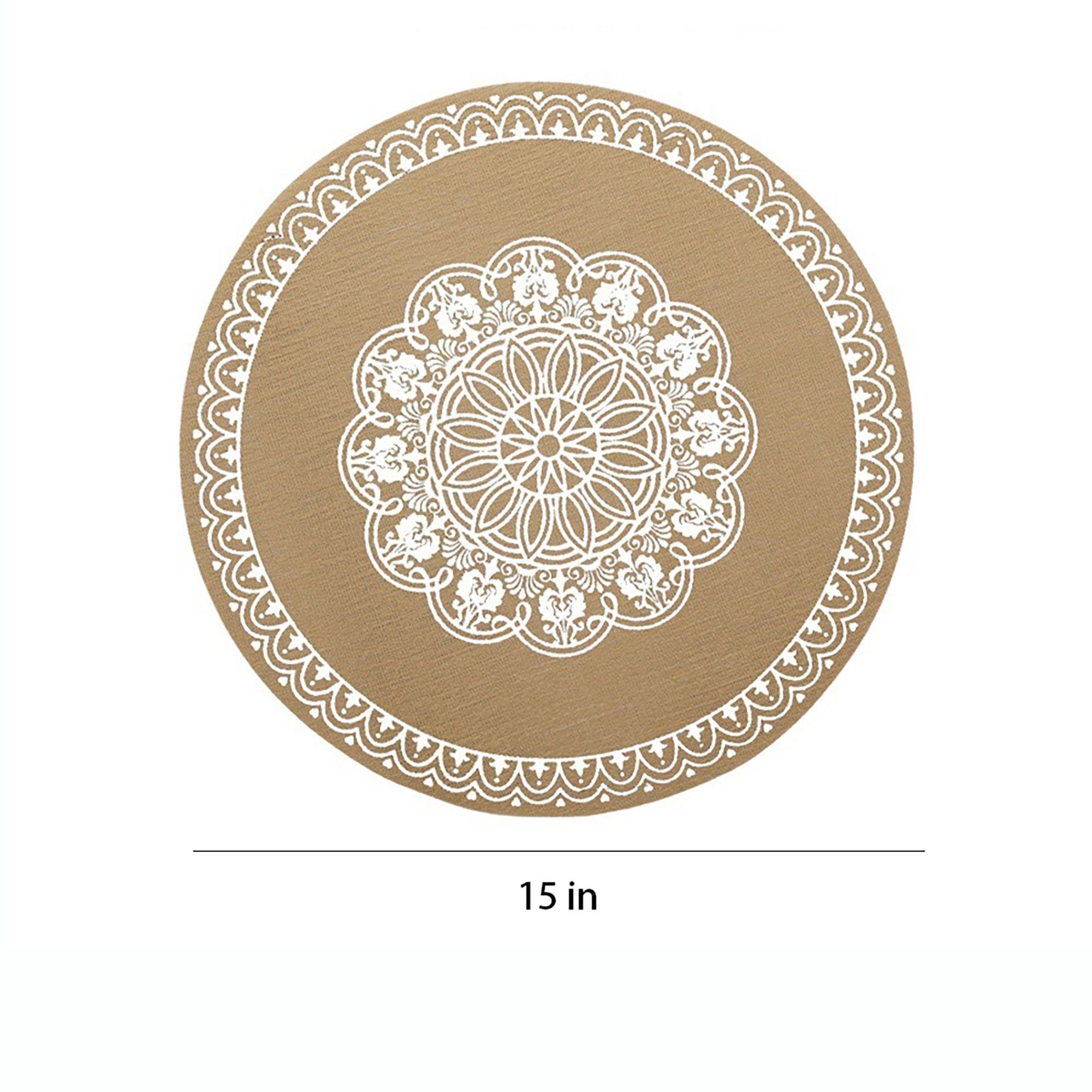 4 Piece Mandala Placemat Set Metallic PVC Heat Resistant Round Table Mats for Dining Table