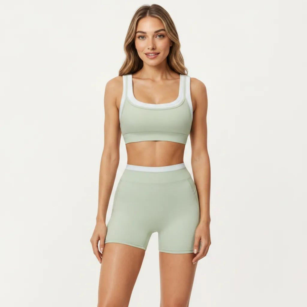 Anna-Kaci Active Women's Contrast Trim Sports Bra with Square Neck and Smooth Stretch Fit