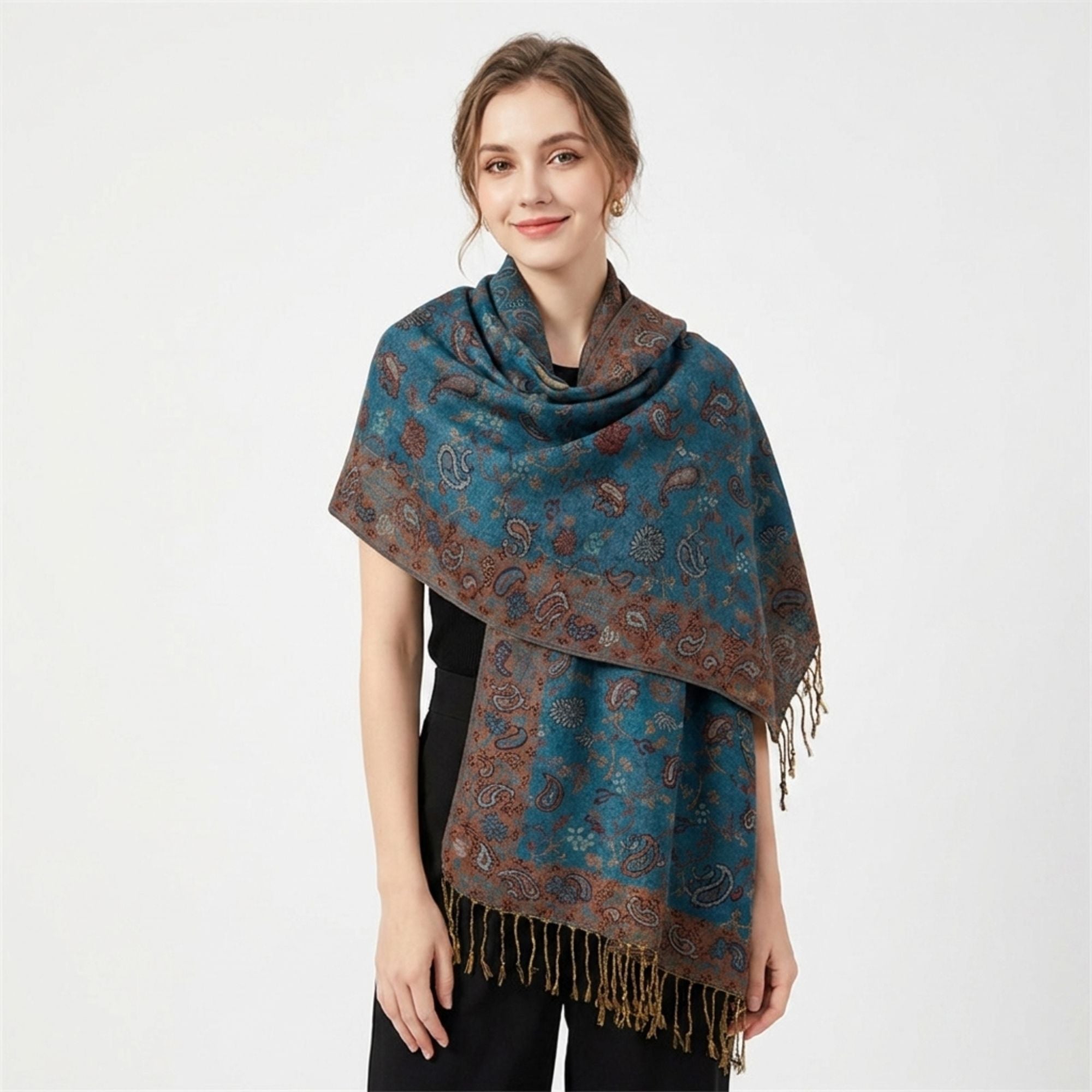 Paisley Scarf with Fringe Trim Soft Wrap Shawl 75*27.5 Inches